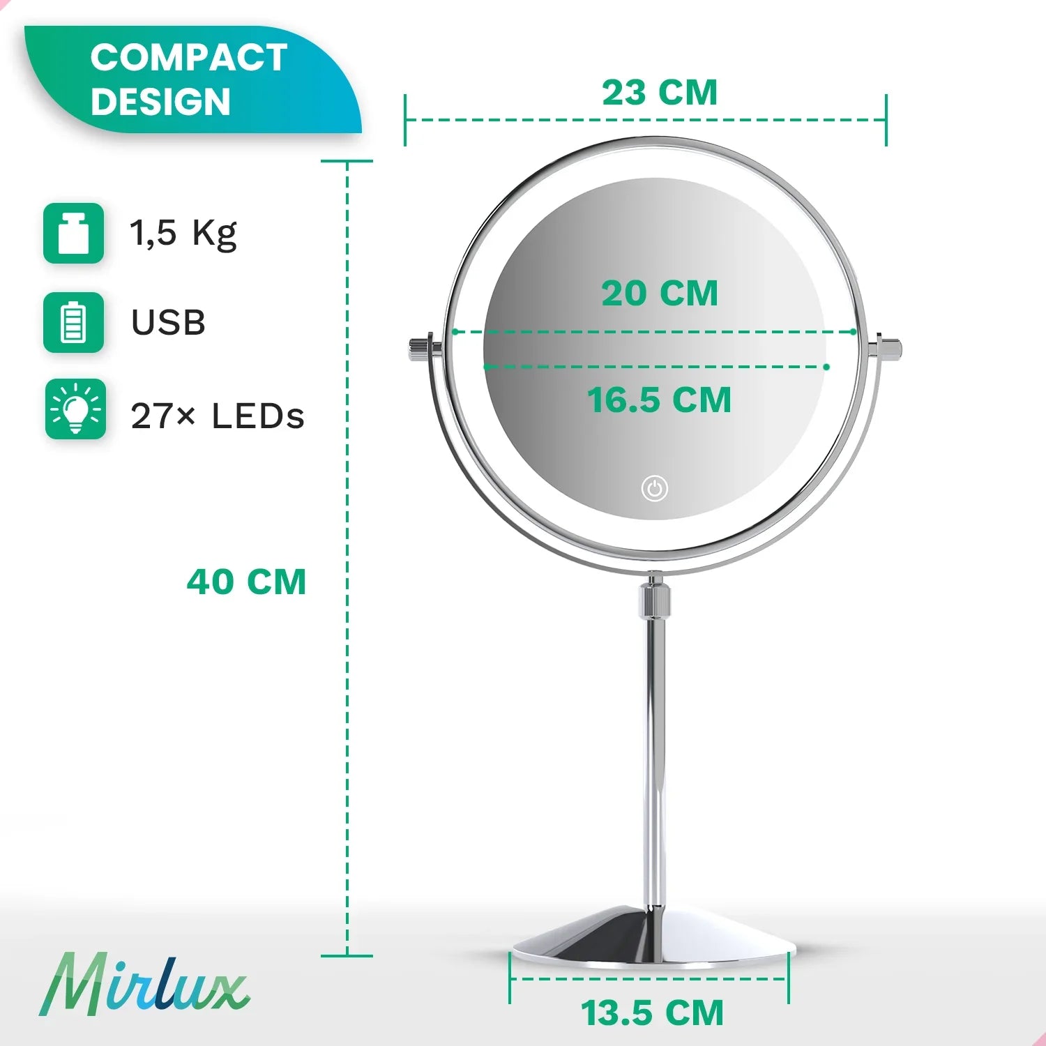 Make-Up Spiegel - Hoogte verstelbaar - Chrome - 1-10x Vergroting - Förbeställa