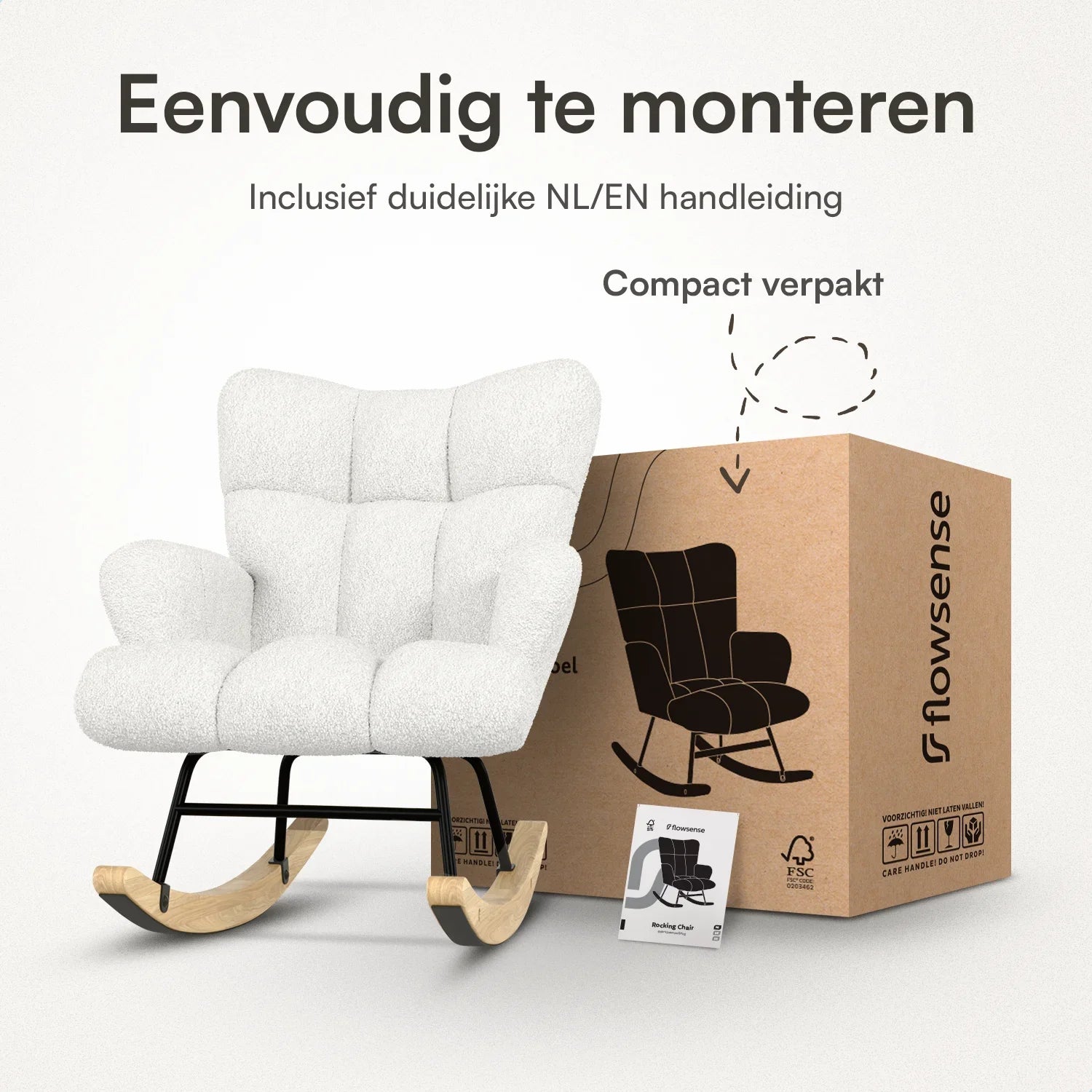 Schommelstoel Teddy Wit - Voedingsstoel Stoel Babykamer - Fauteuil met Armleuning Design