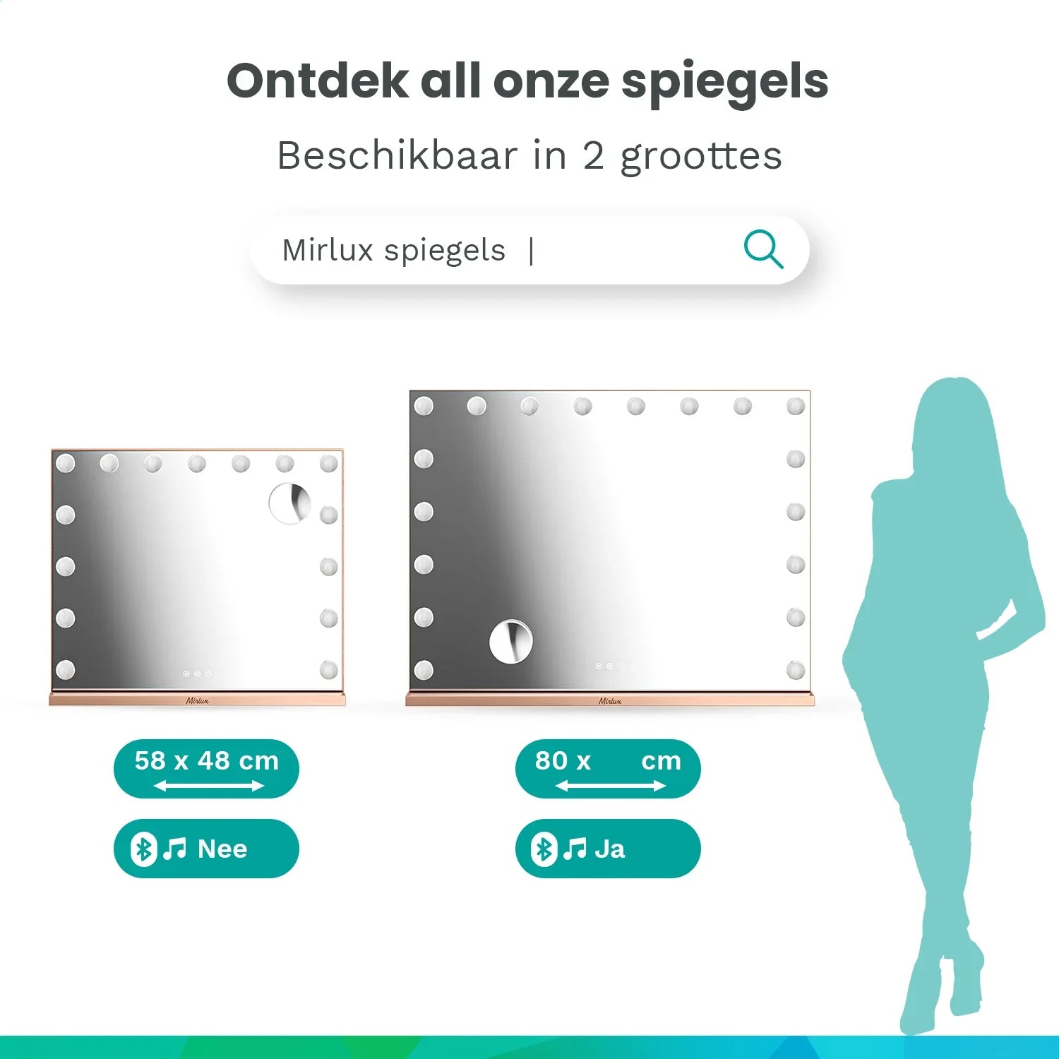 Hollywoodspegel - Bluetooth-högtalare - 80x60 cm - Roséguld