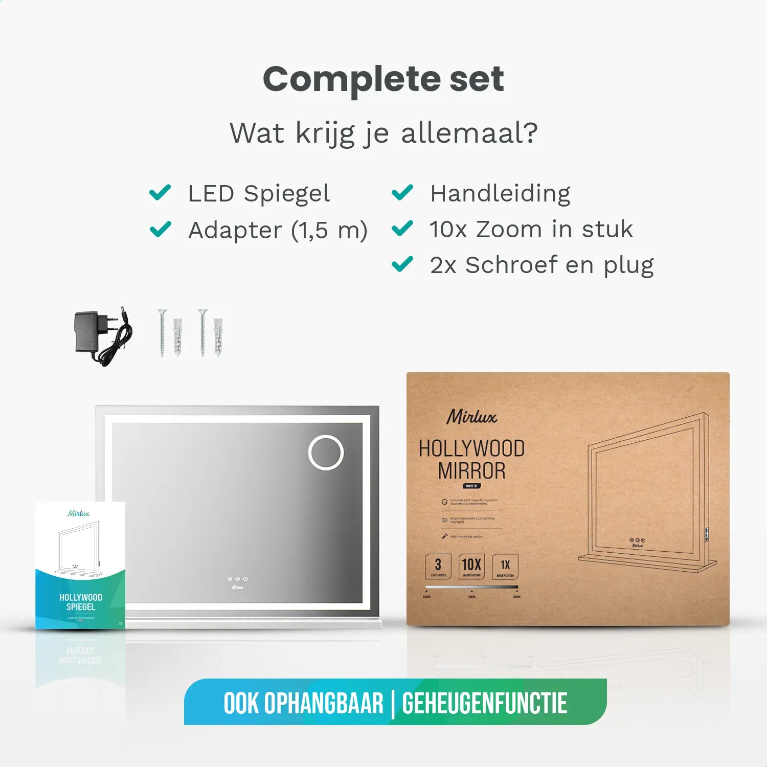 Hollywood Spiegel - Bluetooth Speakers - 80x60cm - Wit