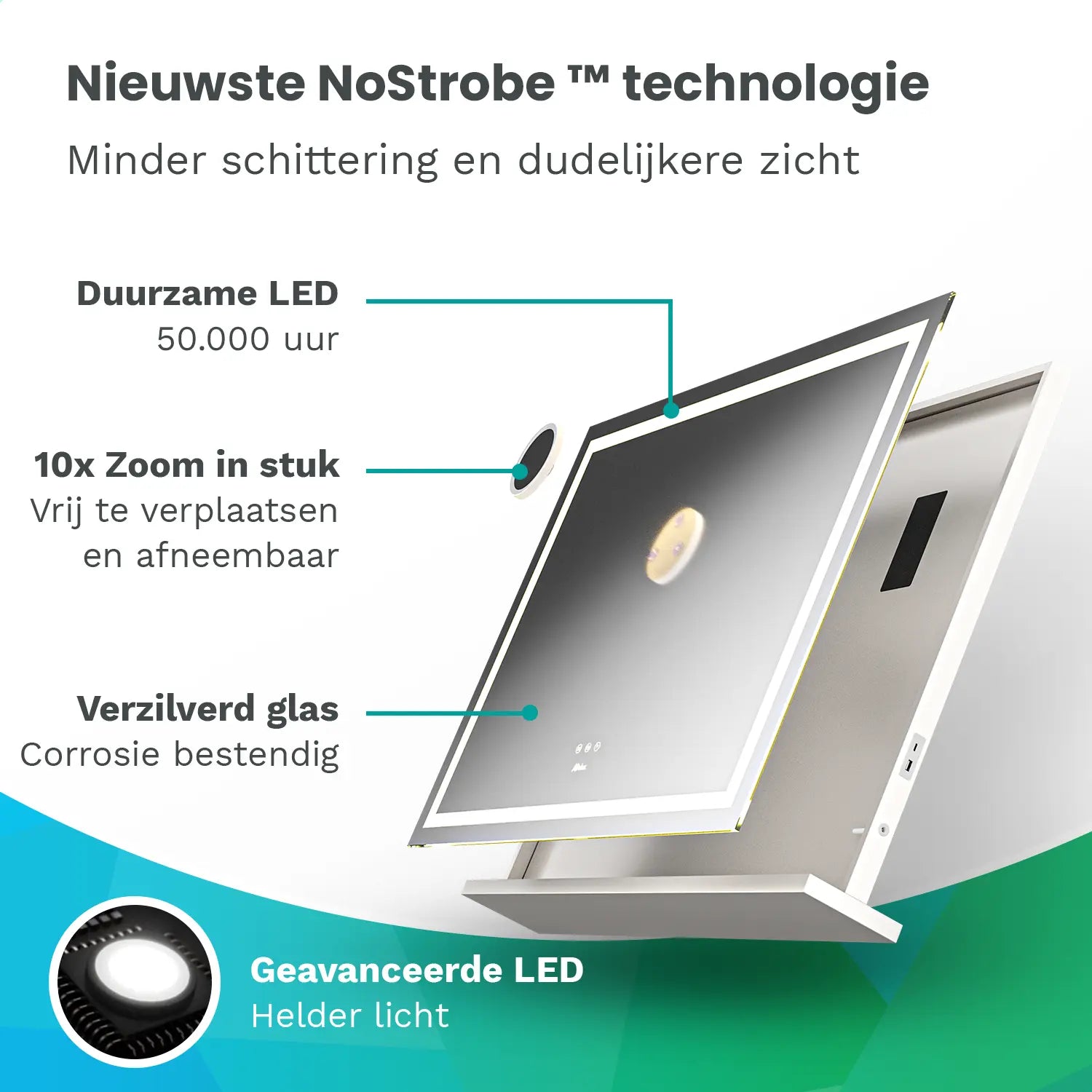 Hollywood Spiegel - Bluetooth Speakers - 80x60cm - Wit