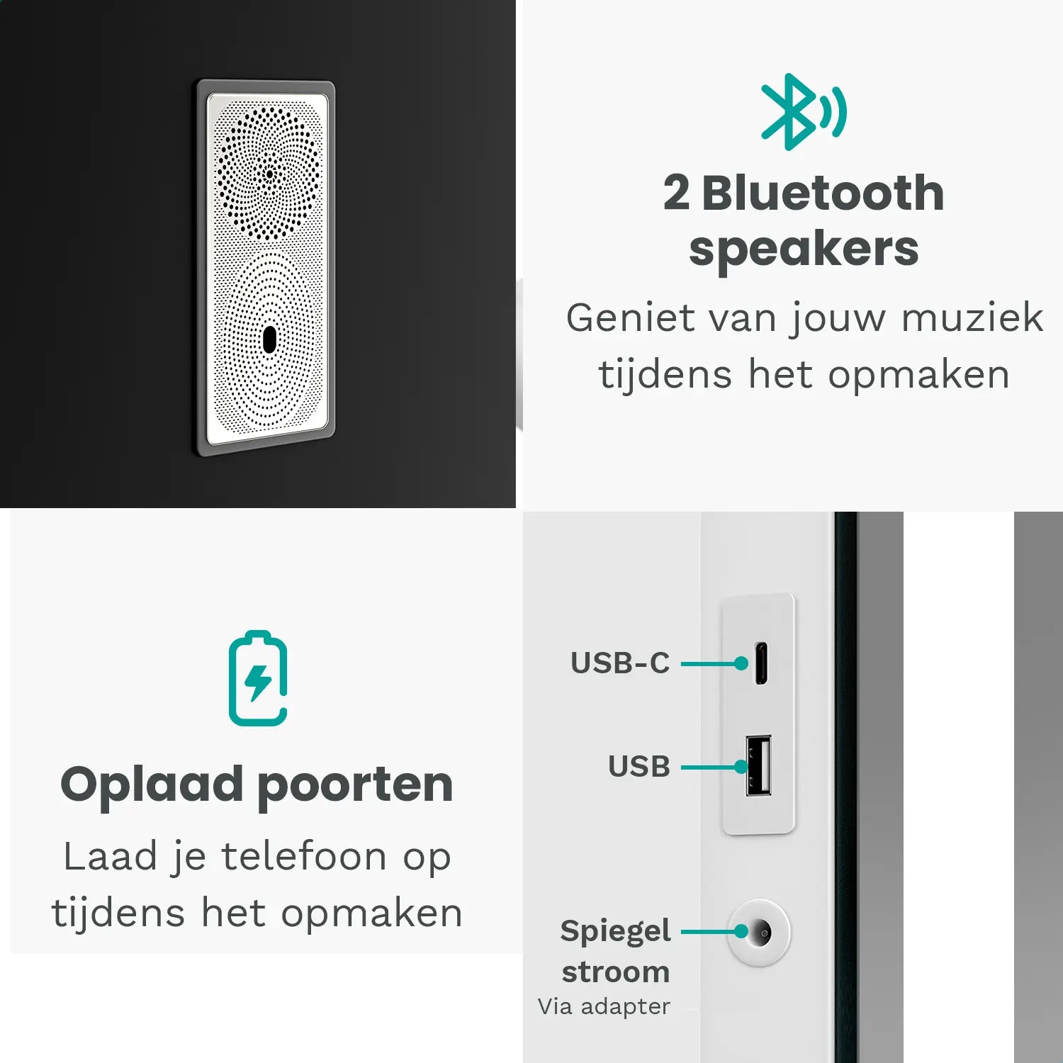 Hollywood Spiegel - Bluetooth Speakers - 80x60cm - Wit