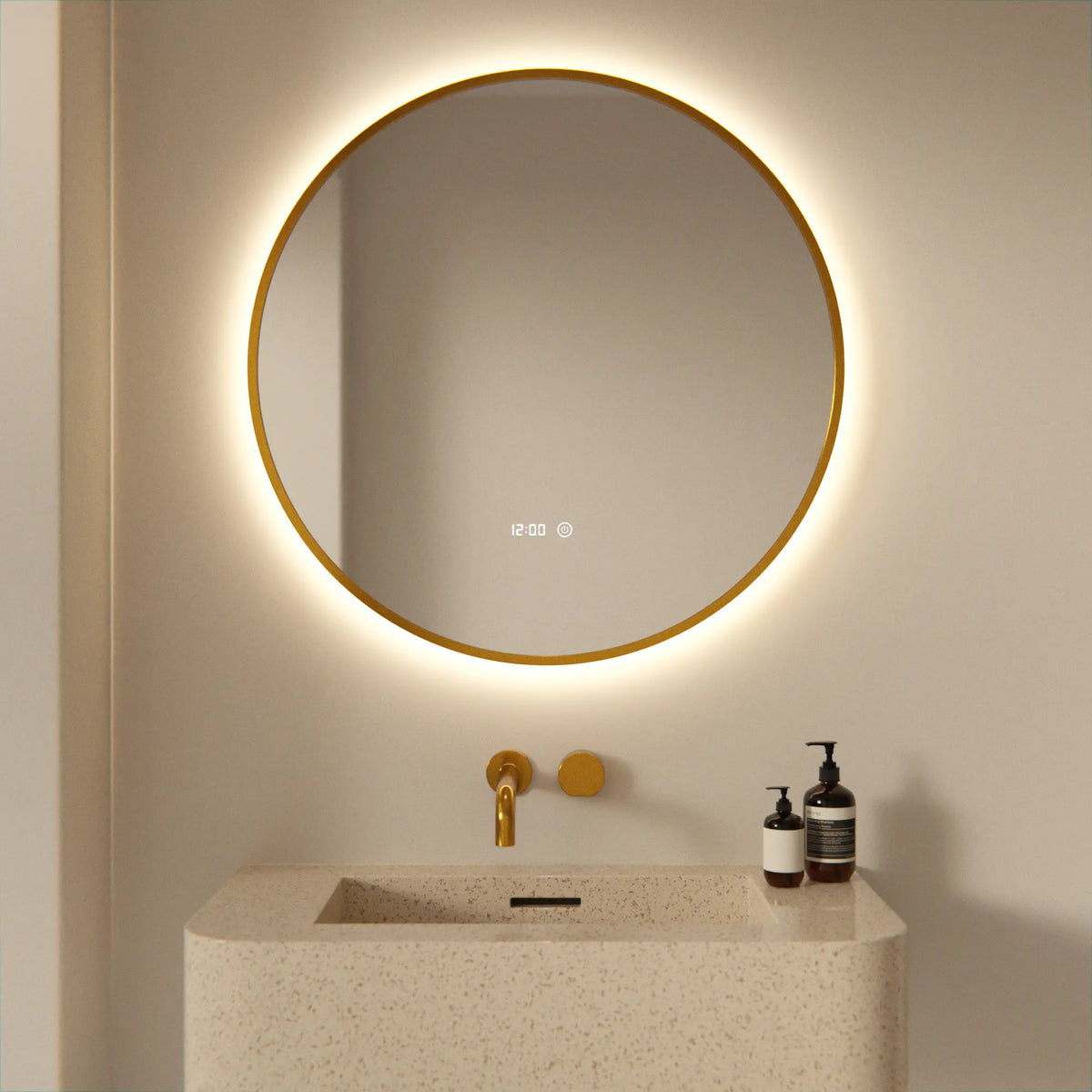 Badrumsspegel - 80 cm - Guld Ram