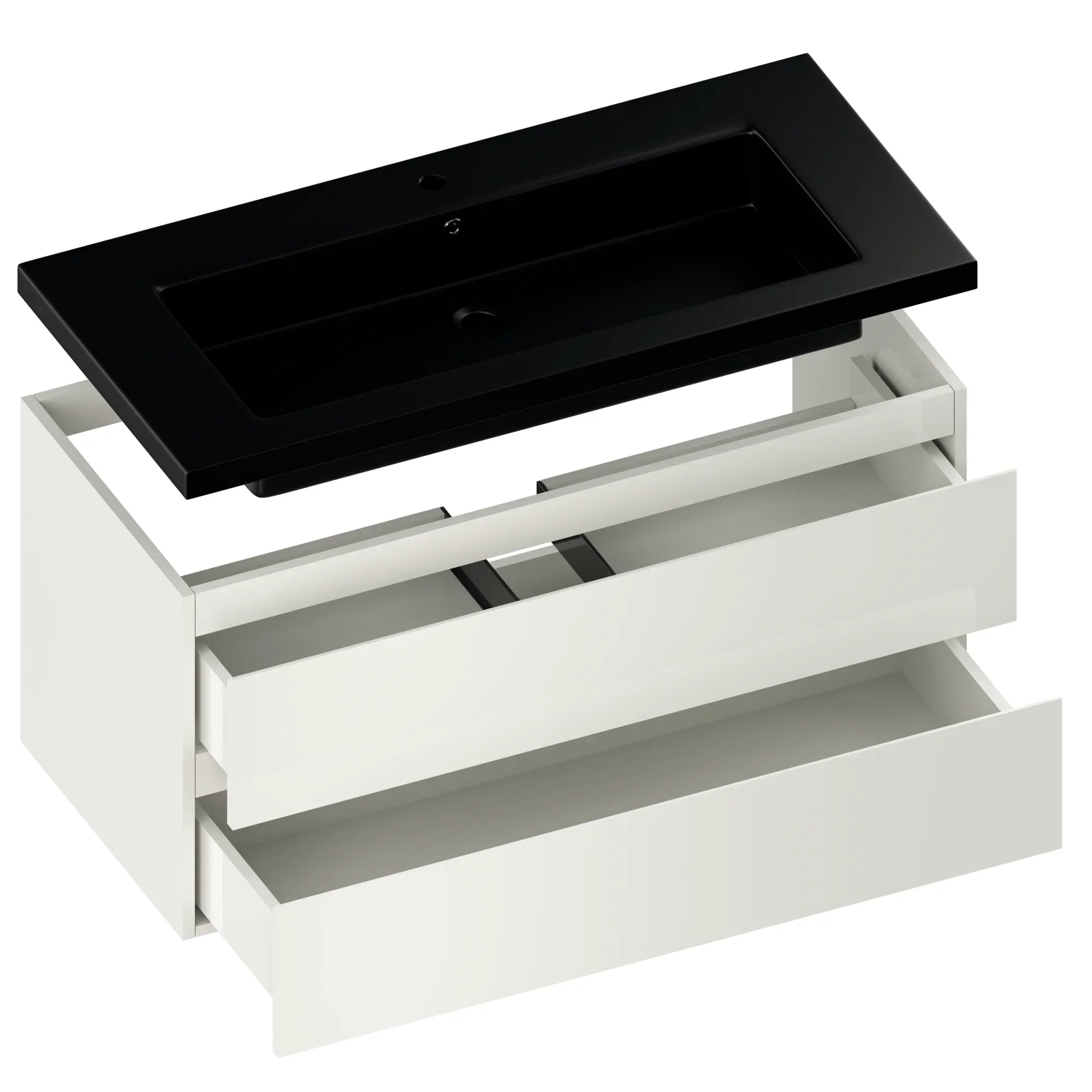 Badkamermeubel Sena - 100cm - Wit - Wastafel Zwart - Förbeställa