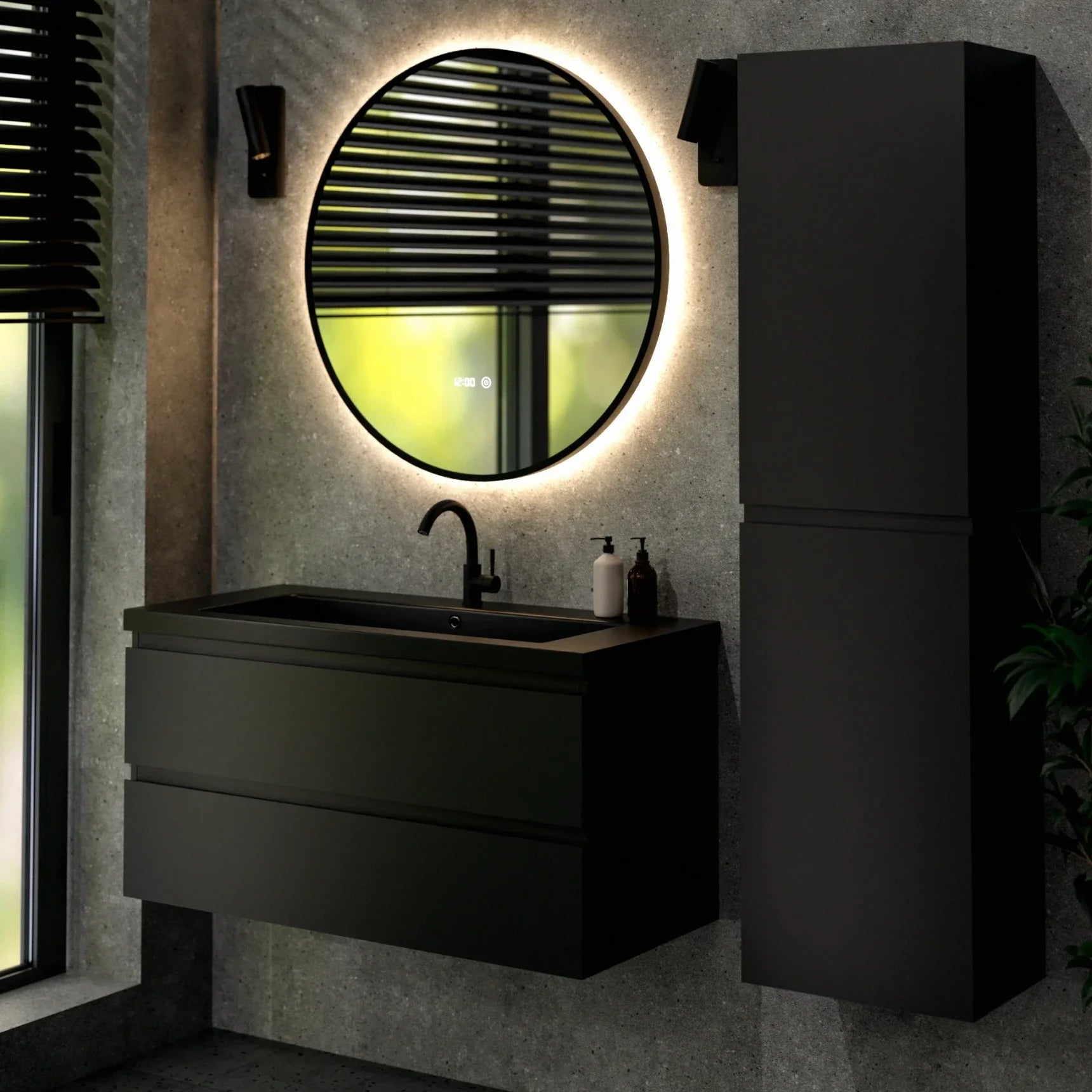 Badkamermeubel Sena - 100cm - Mat Zwart - Wastafel Zwart - Förbeställa