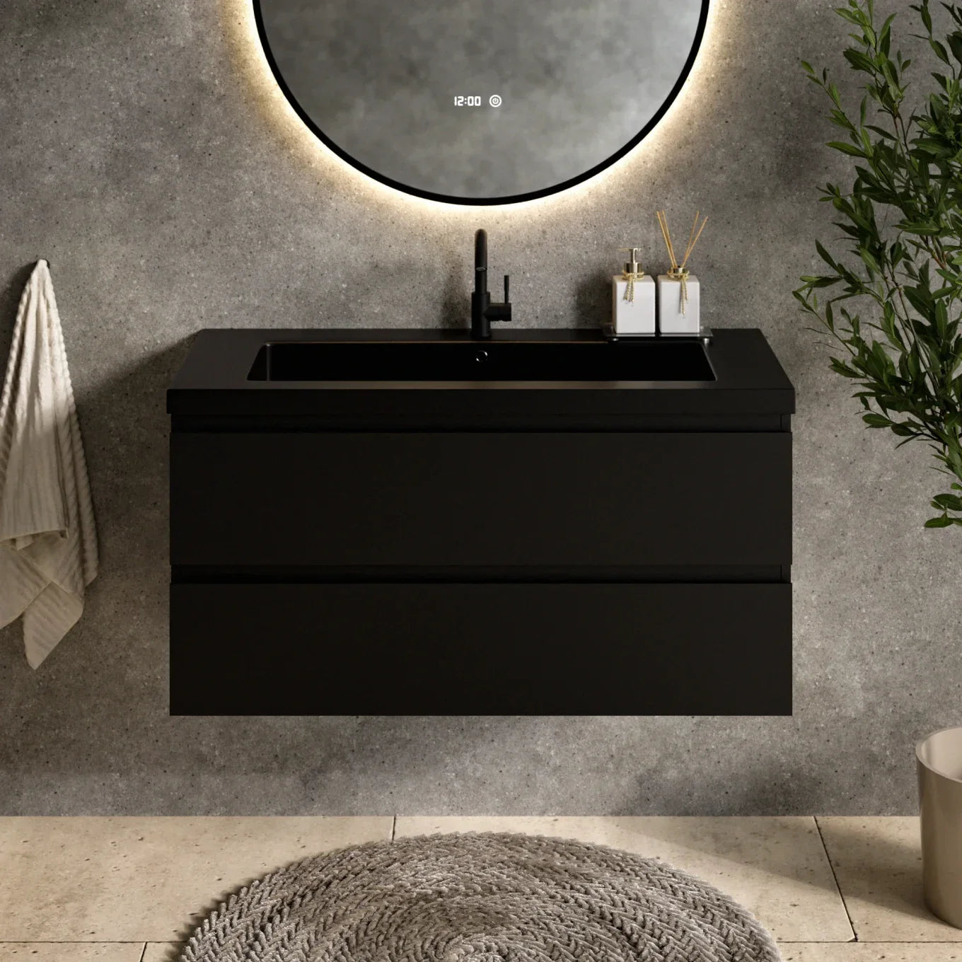 Badkamermeubel Sena - 100cm - Mat Zwart - Wastafel Zwart - Förbeställa