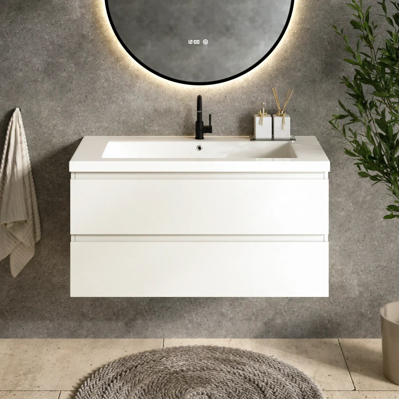 Badkamermeubel Sena - 100cm - Wit - Wastafel Wit - PRE-ORDER