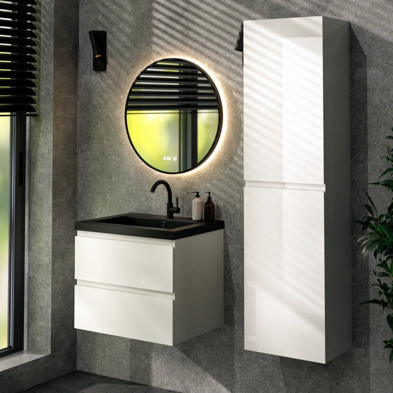 Badkamermeubel Karo - 60cm - Wit - Wastafel Zwart - Förbeställa