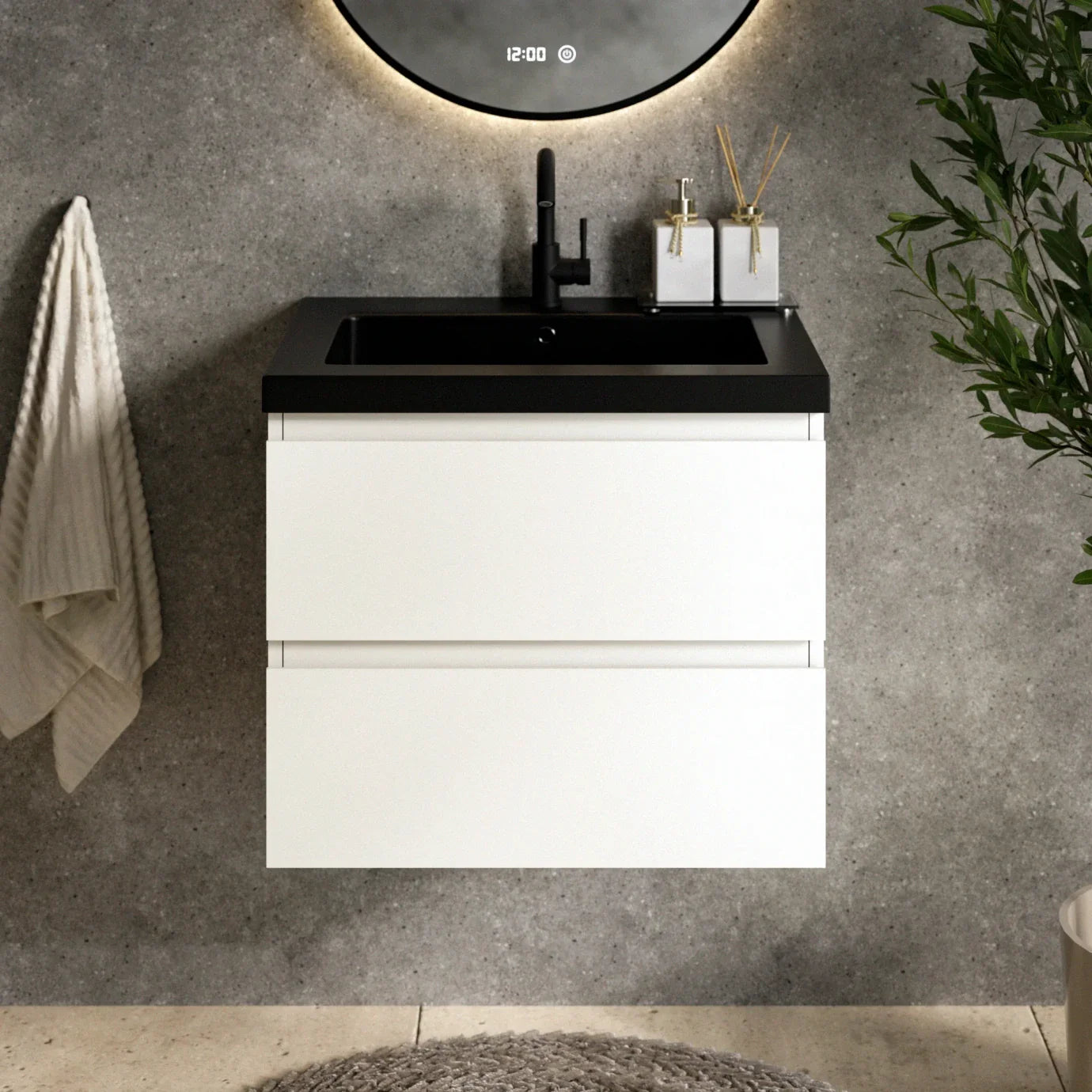 Badkamermeubel Karo - 60cm - Wit - Wastafel Zwart - Förbeställa