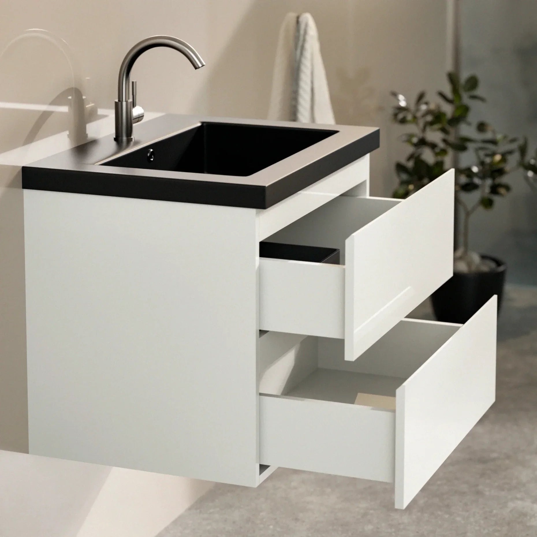 Badkamermeubel Karo - 60cm - Wit - Wastafel Zwart - Förbeställa