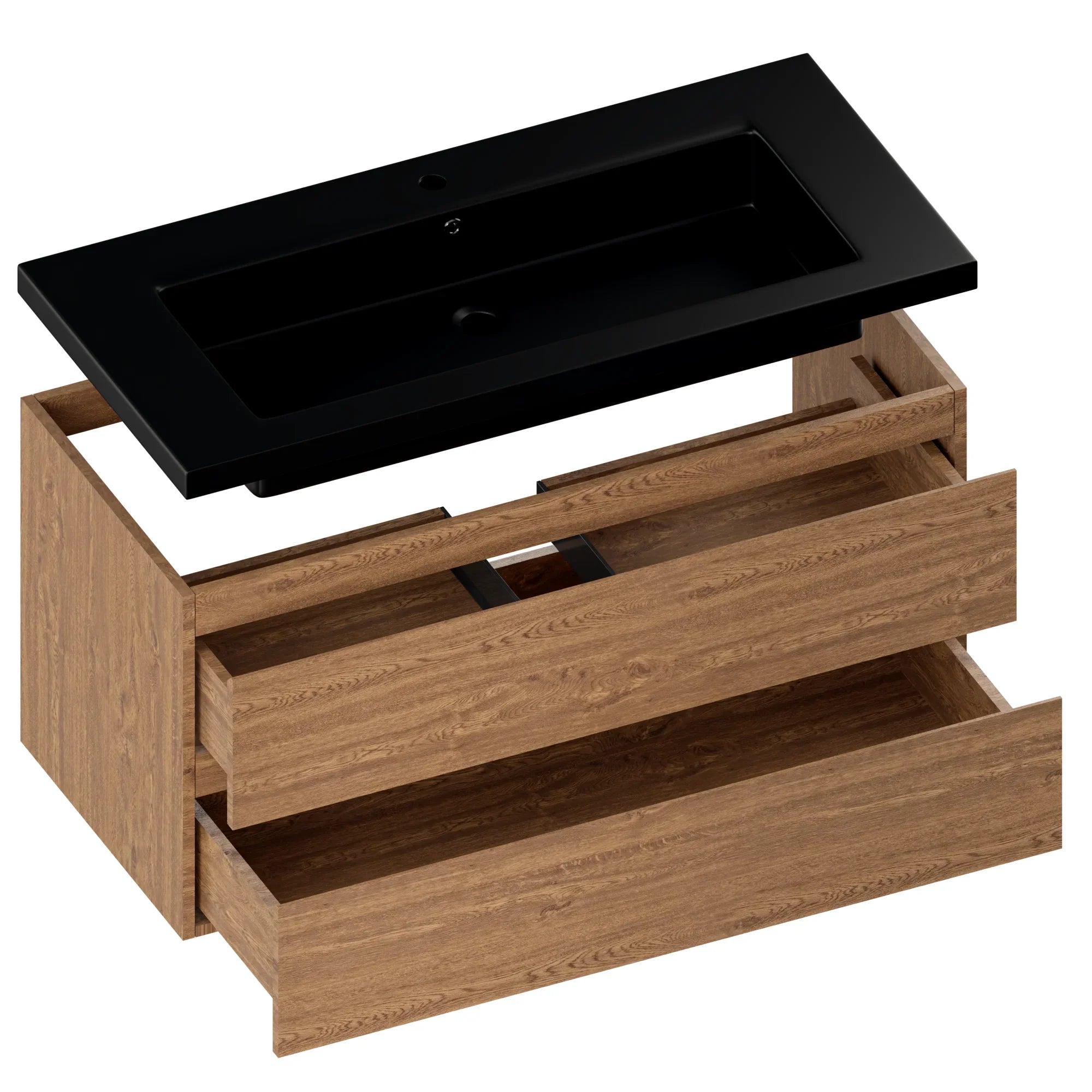 Badkamermeubel Sena - 100cm - Warm Eiken - Wastafel Zwart - Förbeställa