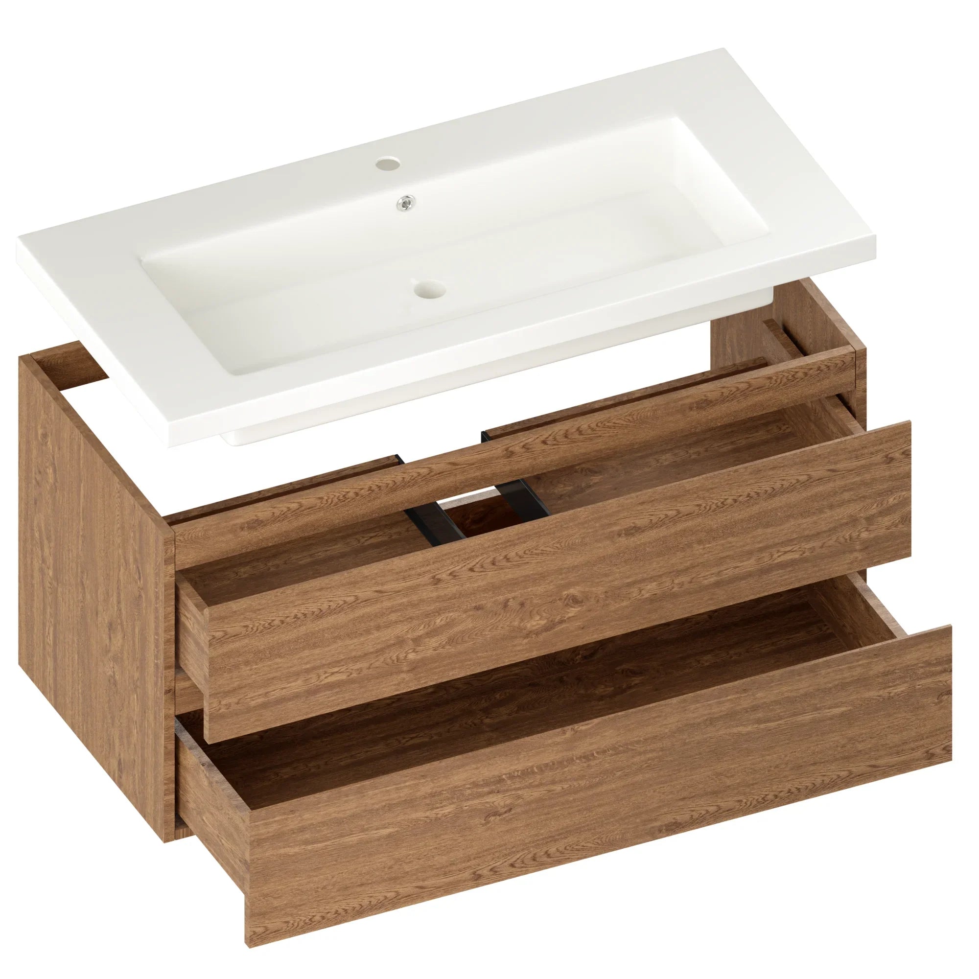 Badkamermeubel Sena - 100cm - Warm Eiken - Wastafel Wit - PRE-ORDER