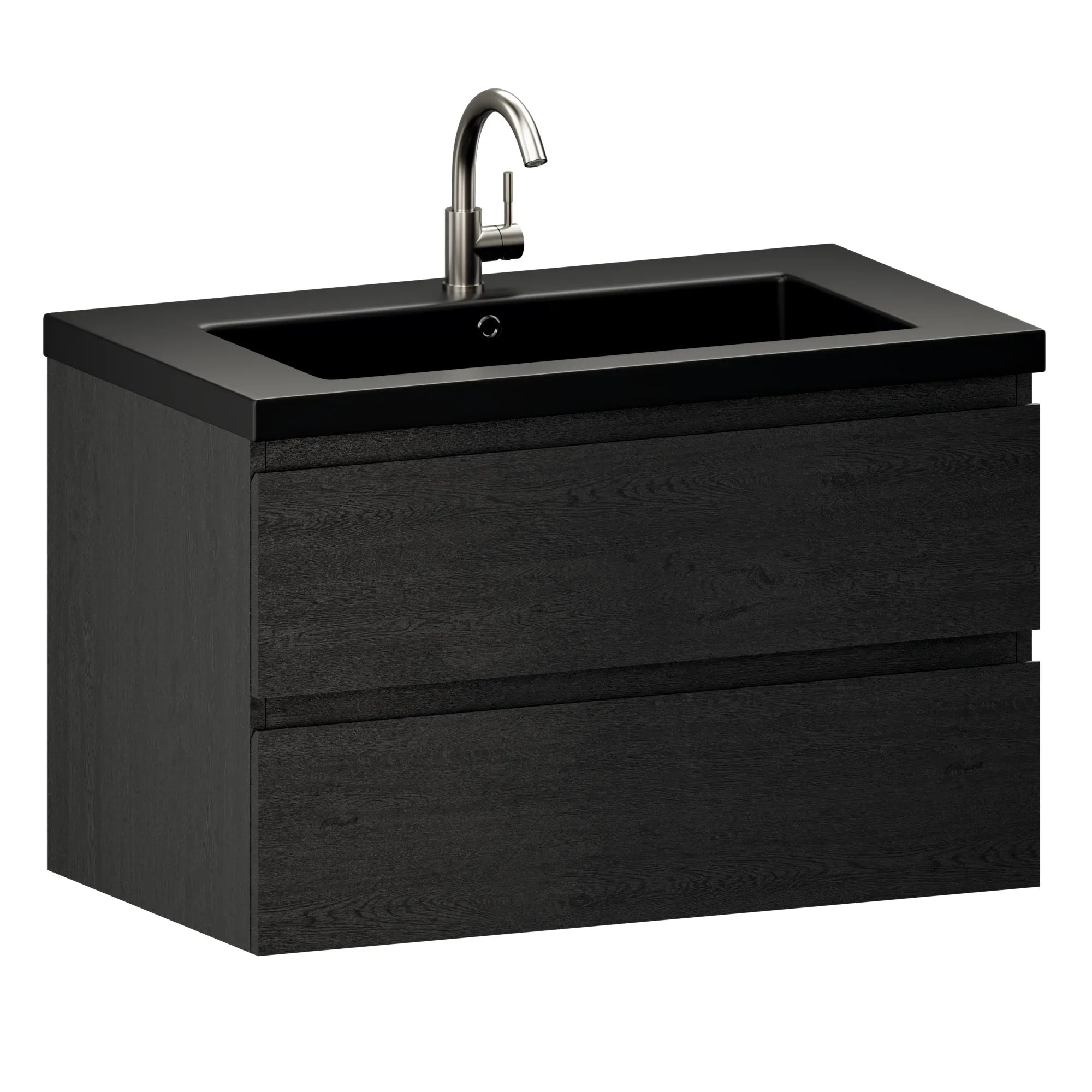 Badrumsmöbel Sova - 80cm - Svart Ek - Svart Tvättställ - Förbeställa