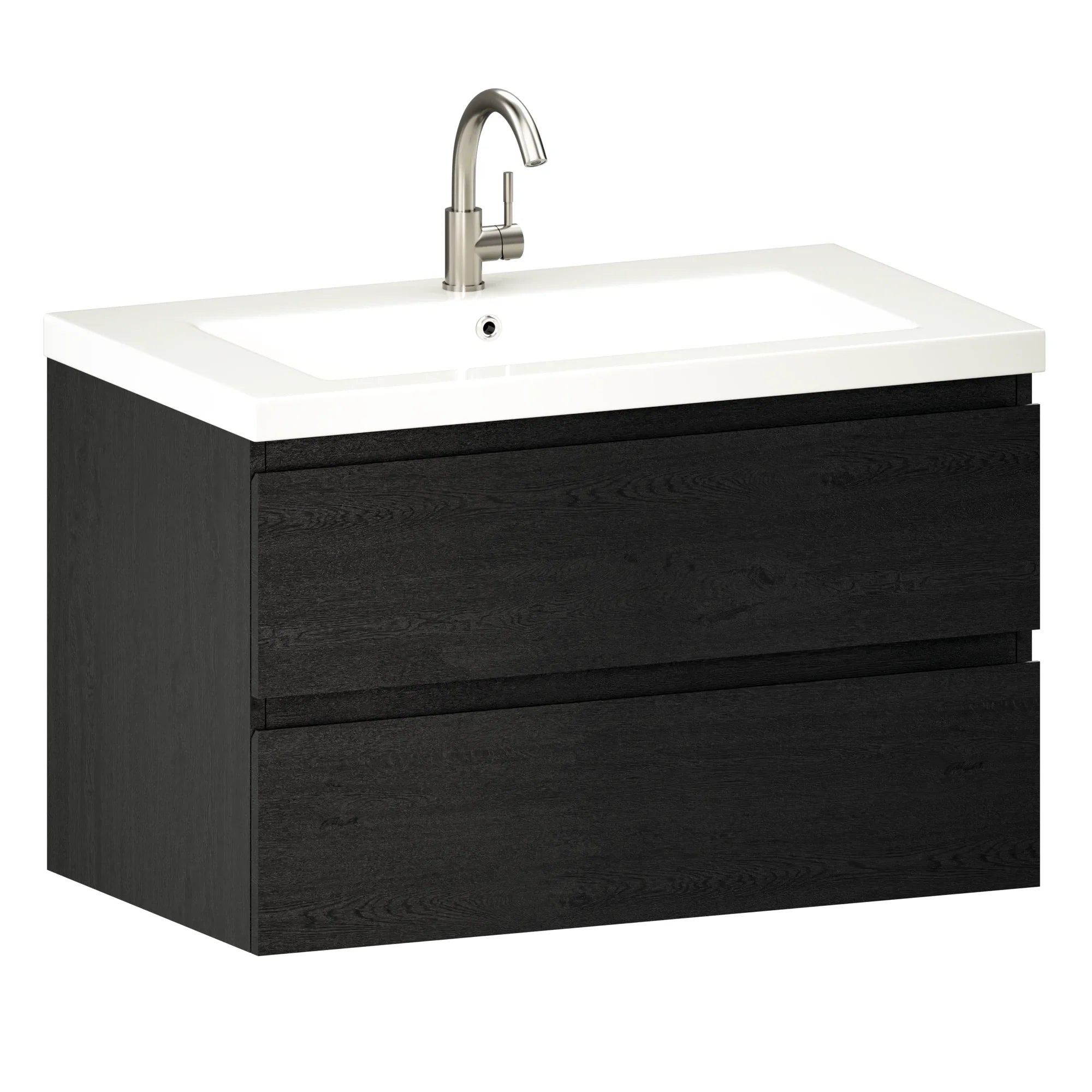 Badrumsmöbel Sova - 80cm - Svart Ek - Vitt Tvättställ - FÖRBESTÄLL