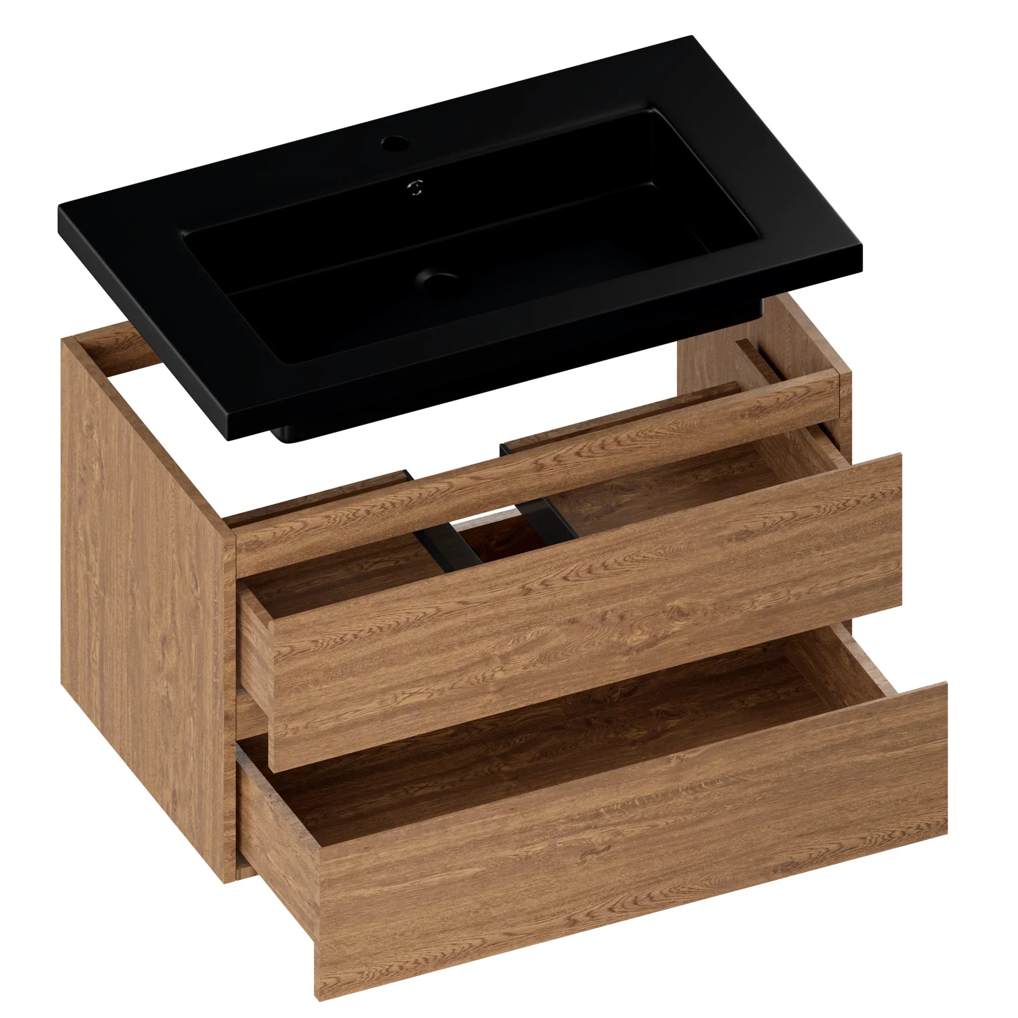Badkamermeubel Sova - 80cm - Warm Eiken - Wastafel Zwart