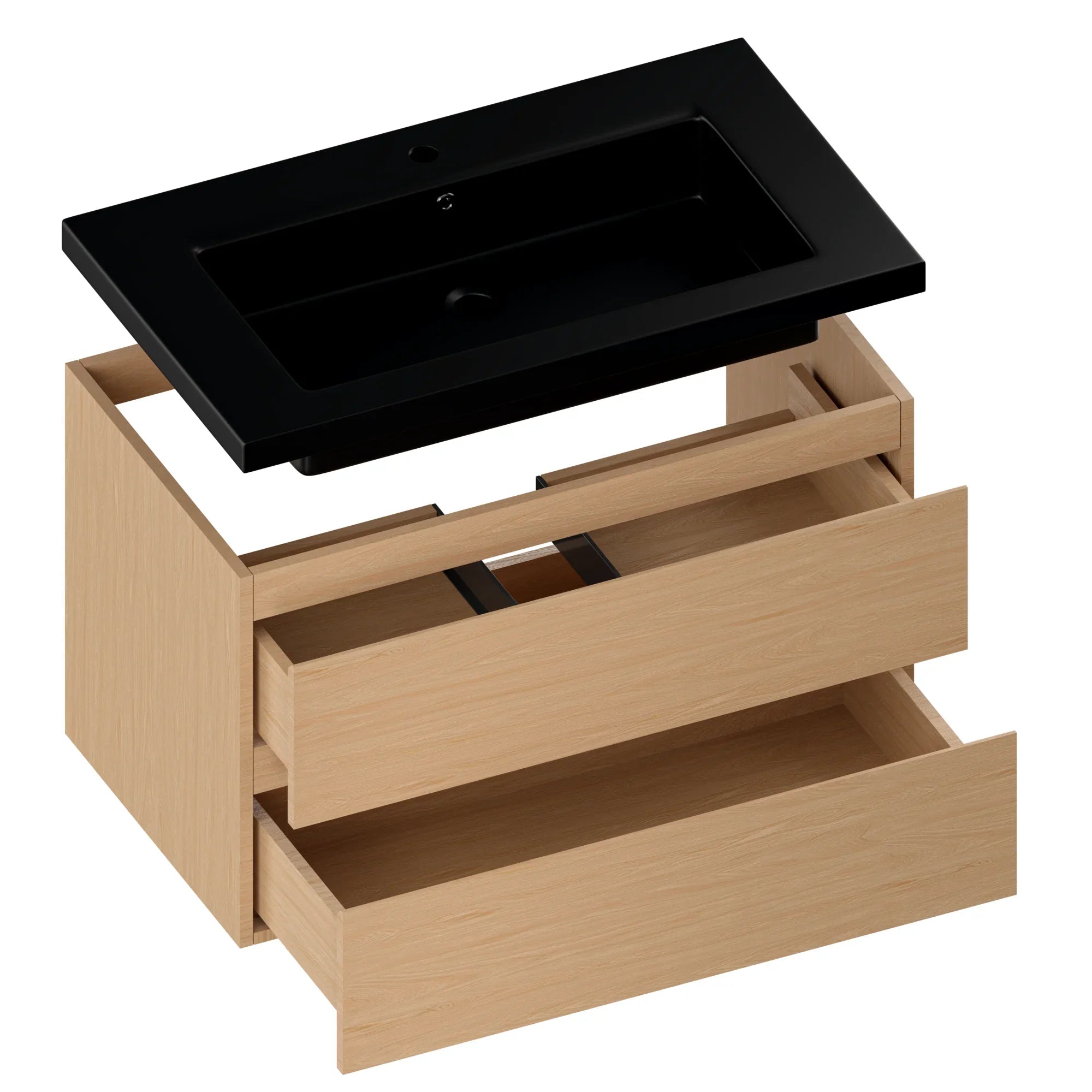 Badrumsmöbel Sova - 80cm - Ljus Ek - Svart Tvättställ
