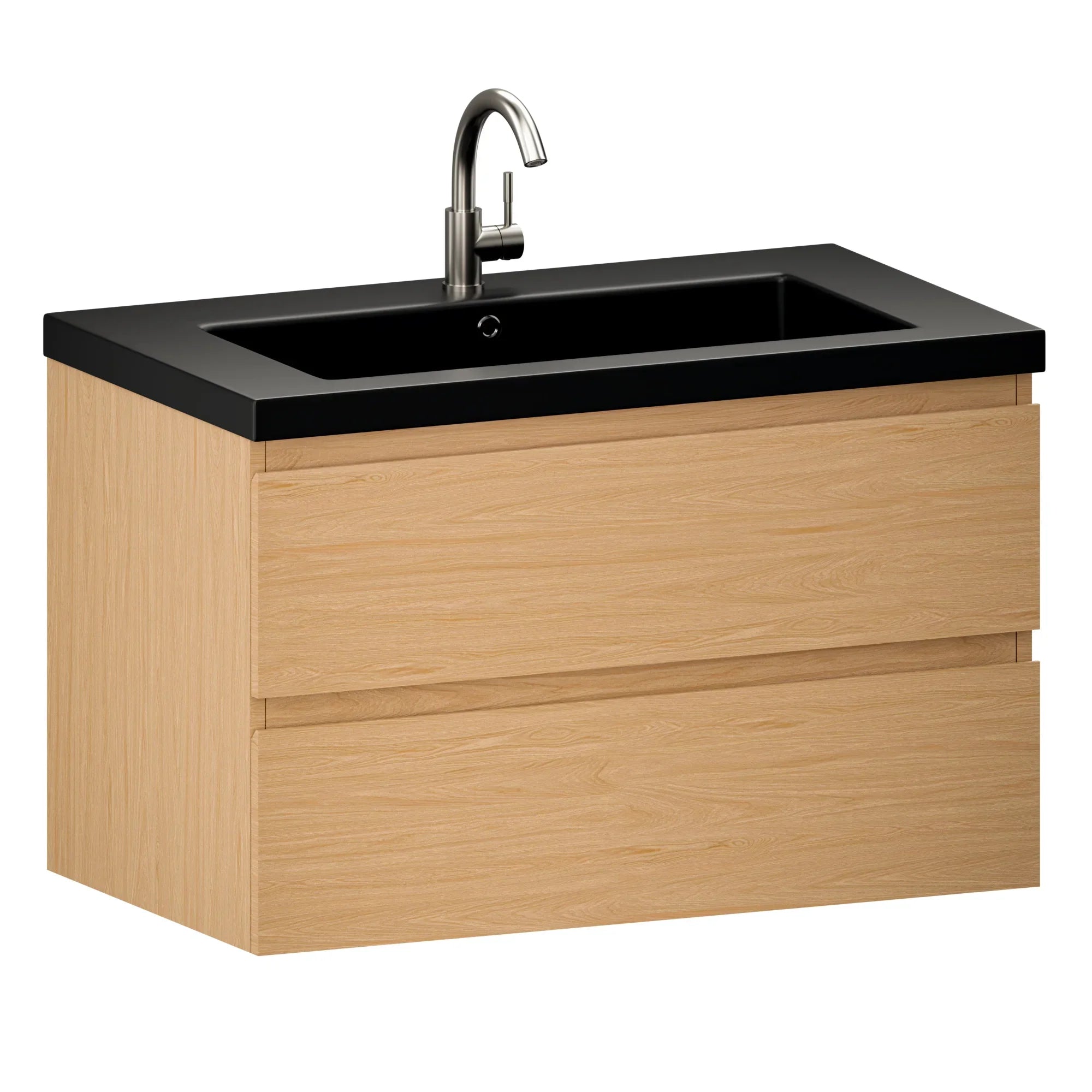 Badrumsmöbel Sova - 80cm - Ljus Ek - Svart Tvättställ