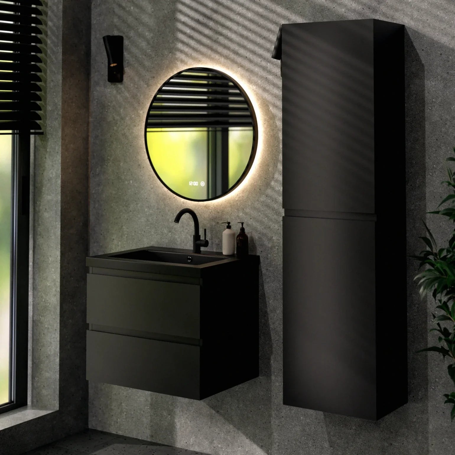 Badkamermeubel Karo - 60cm - Mat Zwart - Wastafel Zwart - Förbeställa