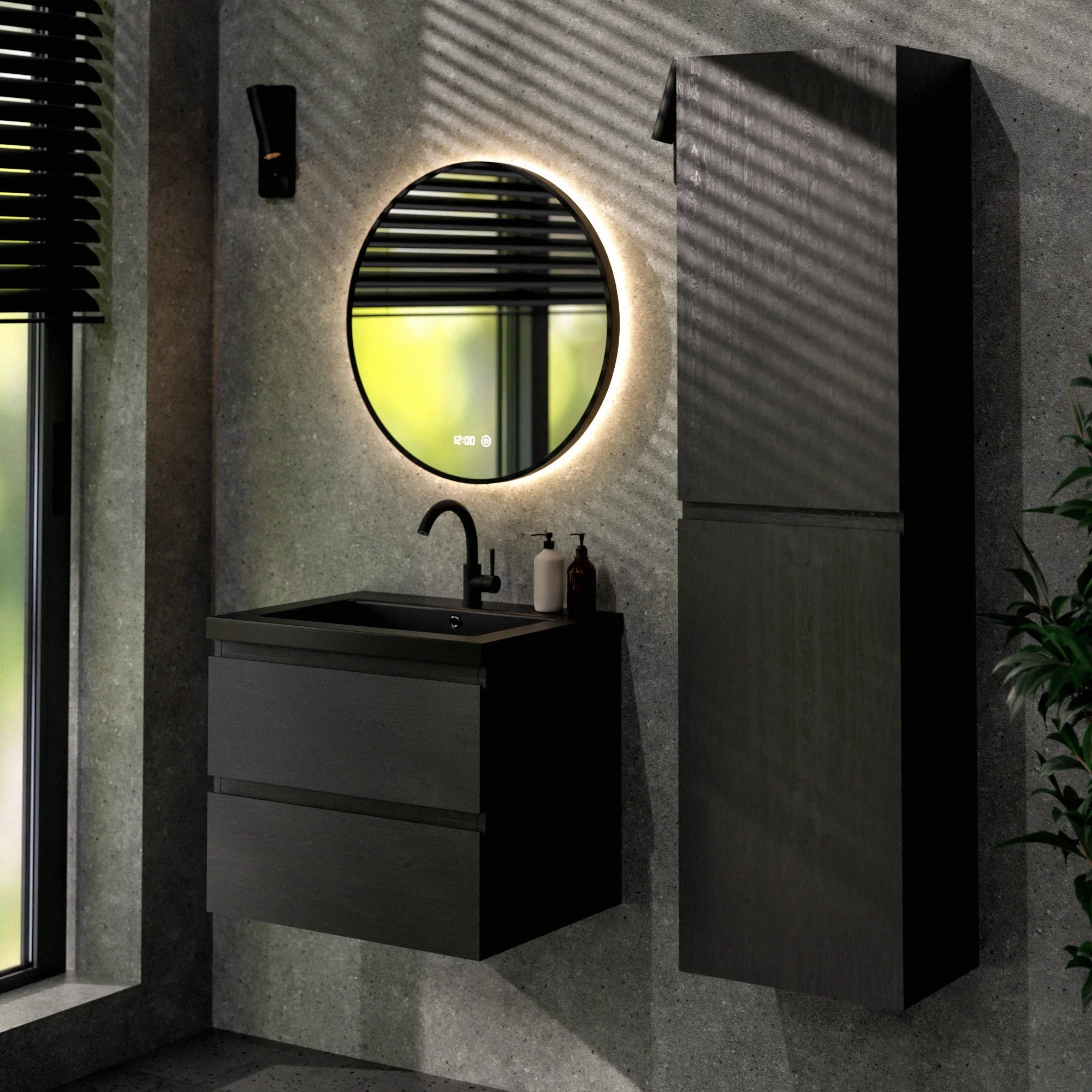 Badkamermeubel Karo - 60cm - Zwart Eiken - Wastafel Zwart - Förbeställa