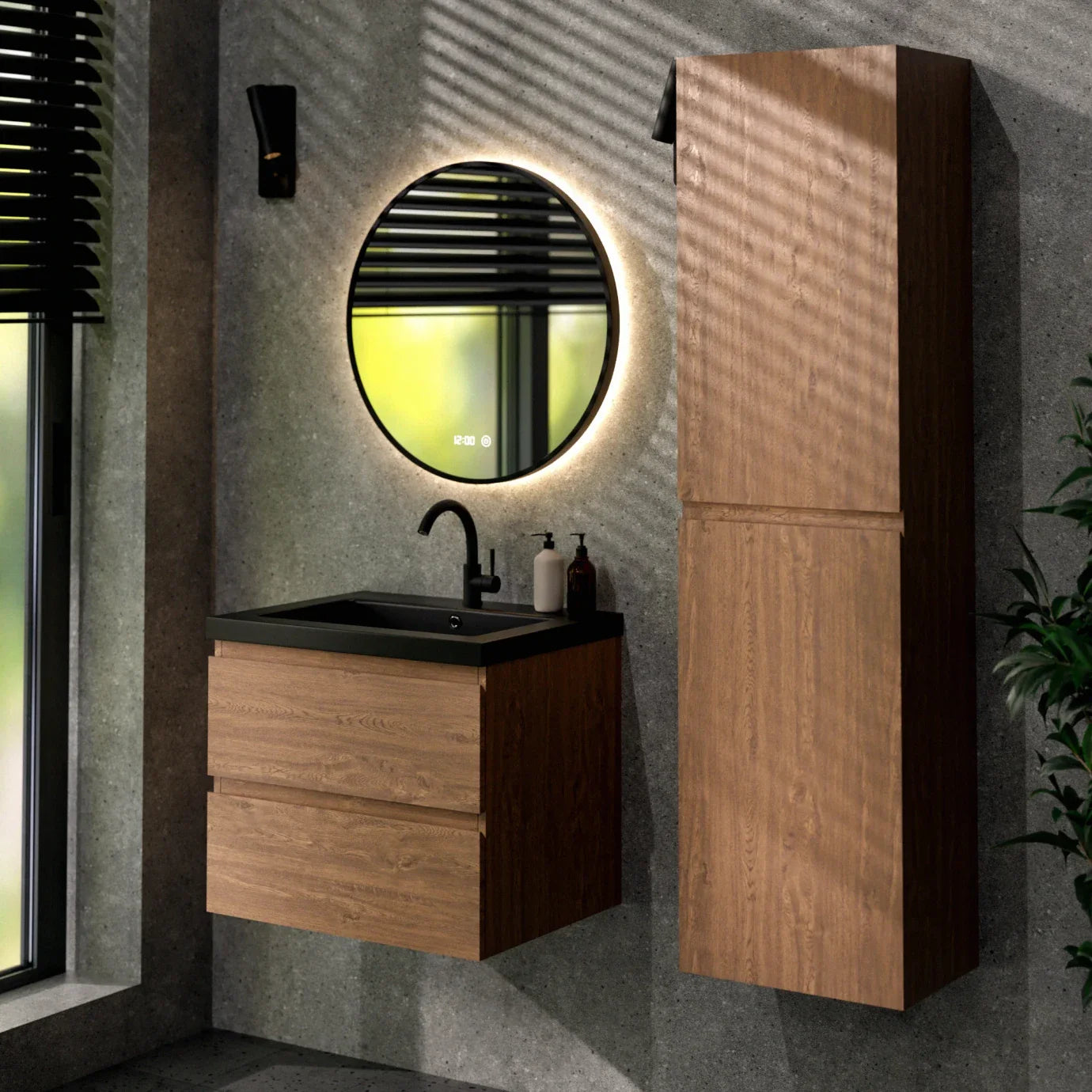 Badkamermeubel Karo - 60cm - Warm Eiken - Wastafel Zwart - Förbeställa