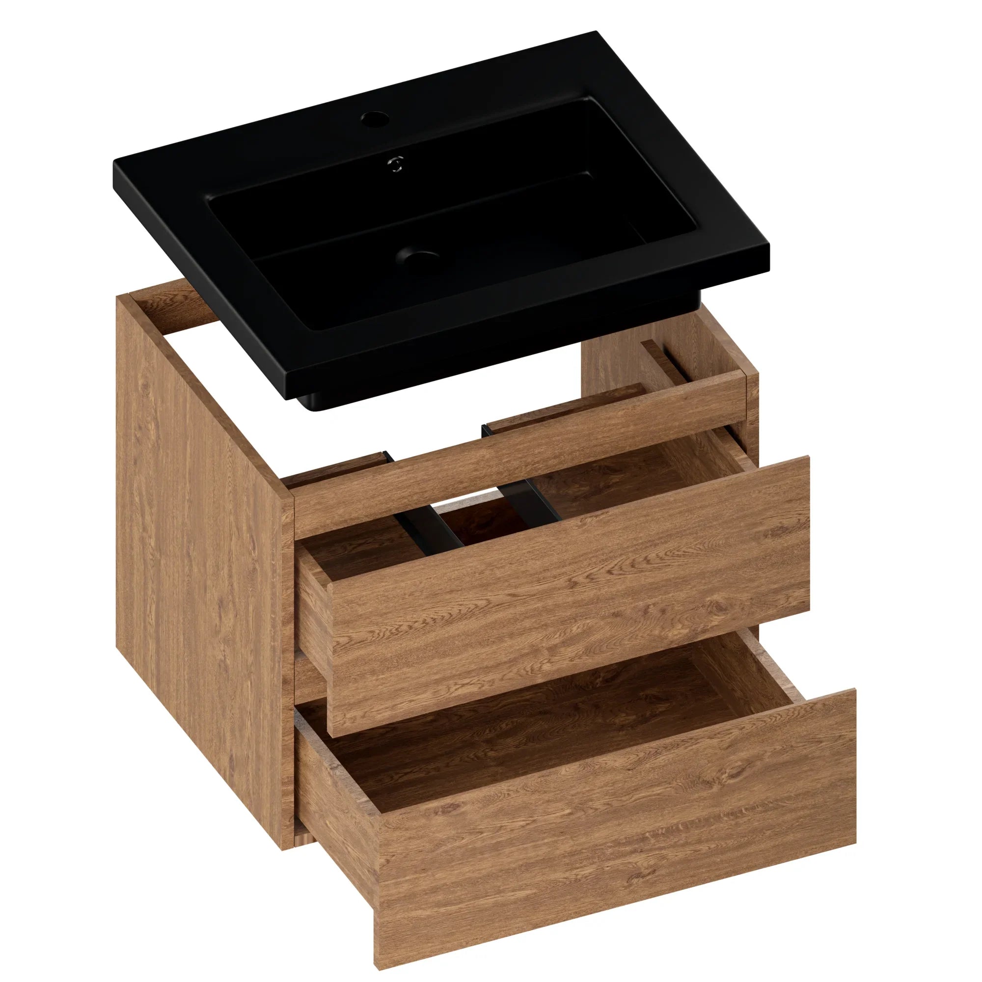 Badkamermeubel Karo - 60cm - Warm Eiken - Wastafel Zwart - Förbeställa