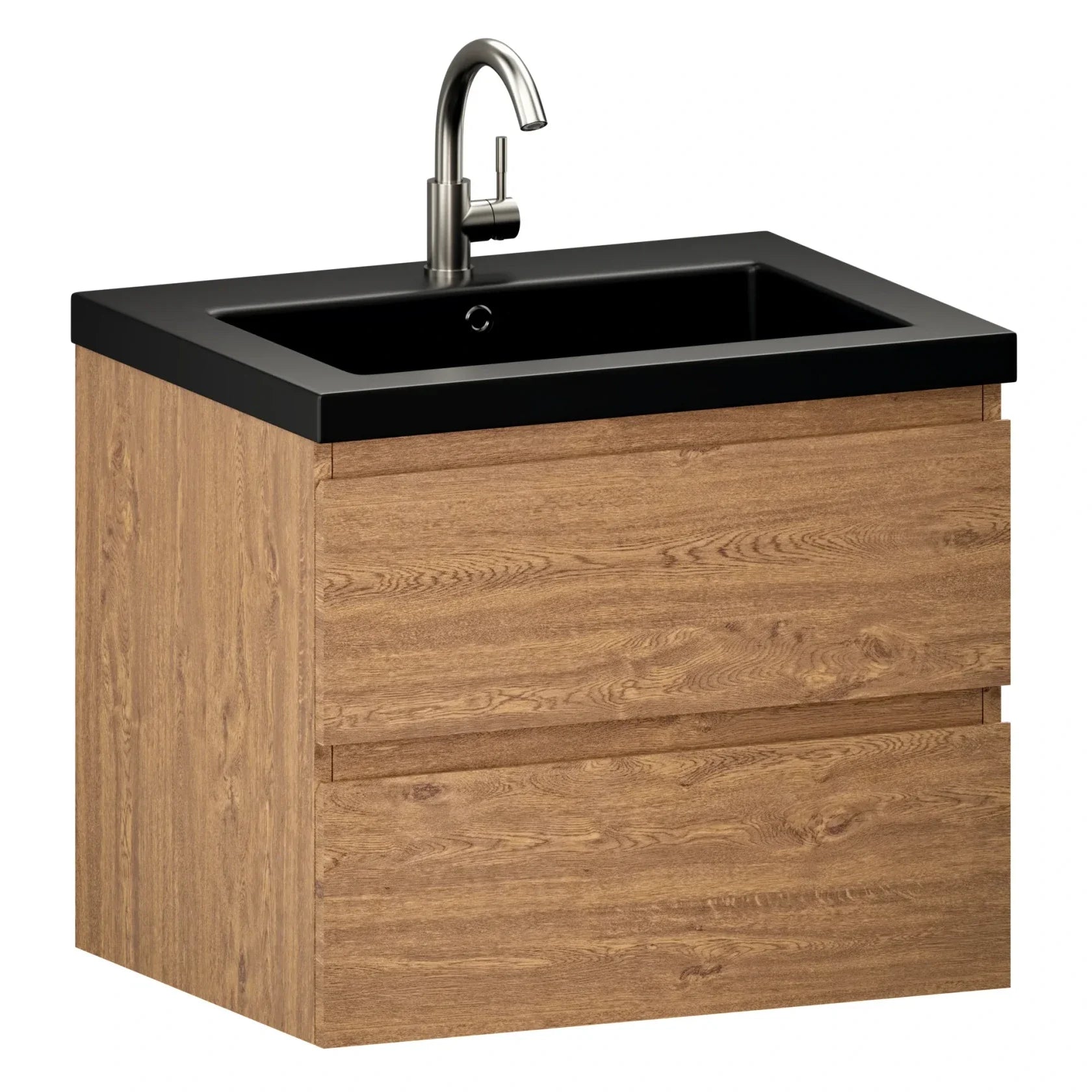 Badkamermeubel Karo - 60cm - Warm Eiken - Wastafel Zwart - Förbeställa