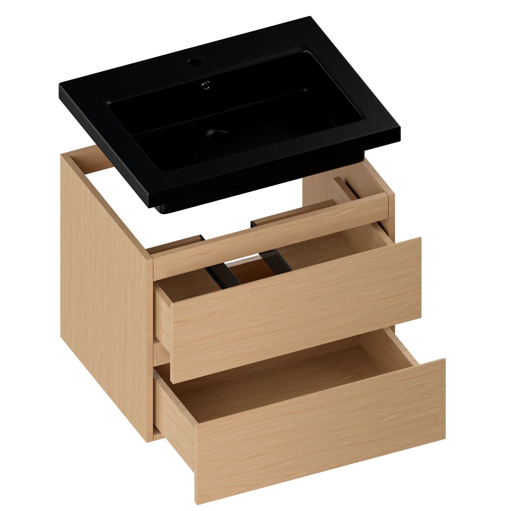 Badkamermeubel Karo - 60cm - Licht Eiken - Wastafel Zwart - Förbeställa
