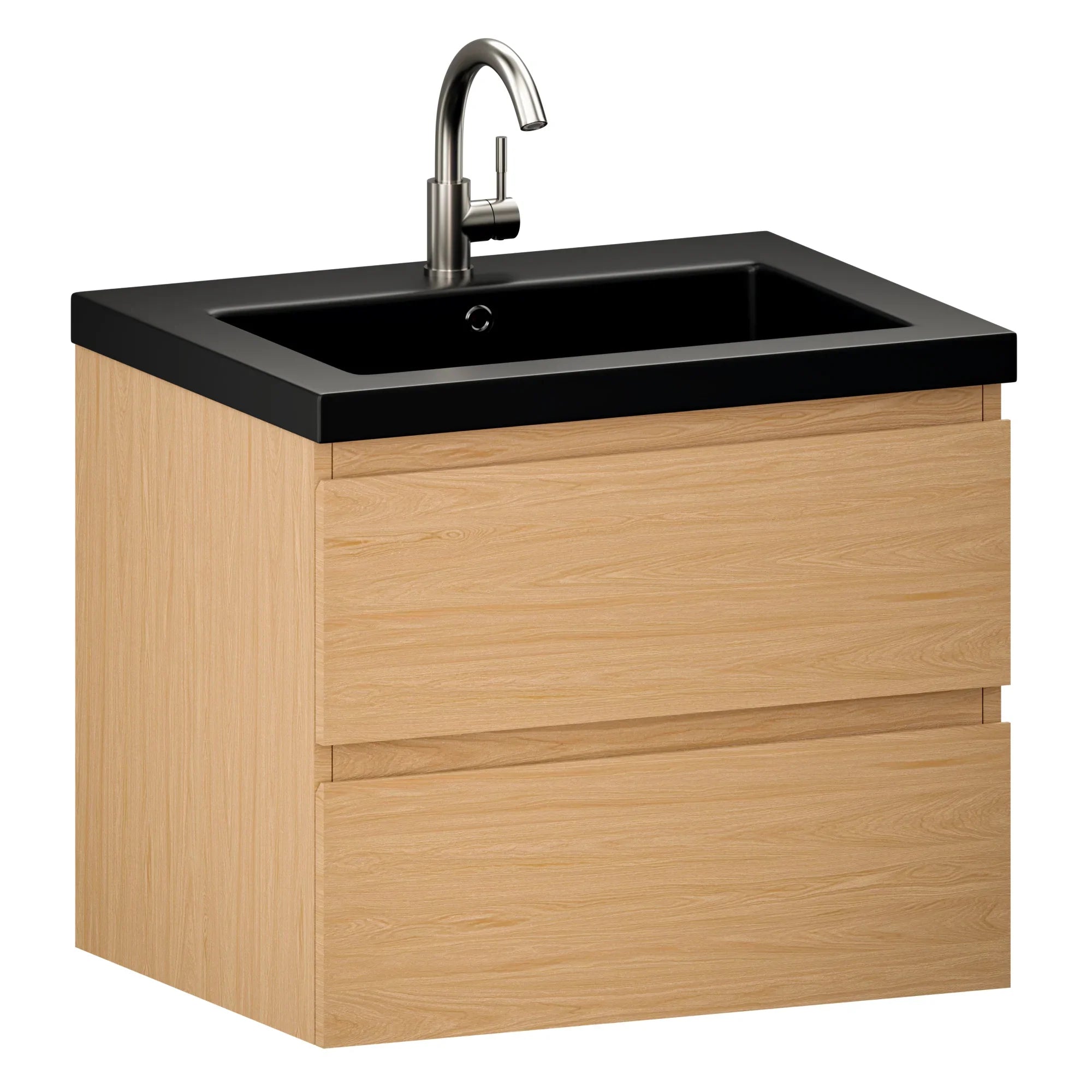 Badkamermeubel Karo - 60cm - Licht Eiken - Wastafel Zwart - Förbeställa