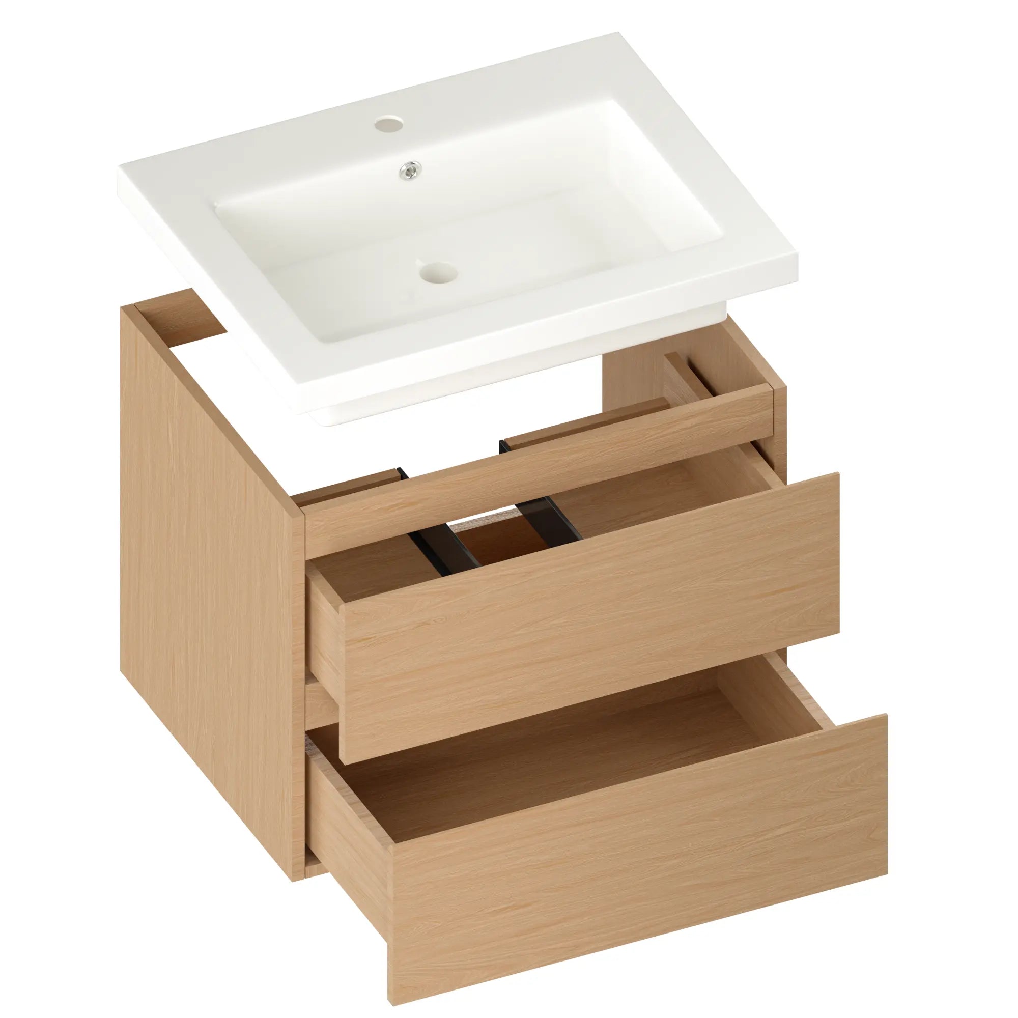 Badrumsmöbel Karo - 60 cm - Ljus ek - Vitt tvättställ