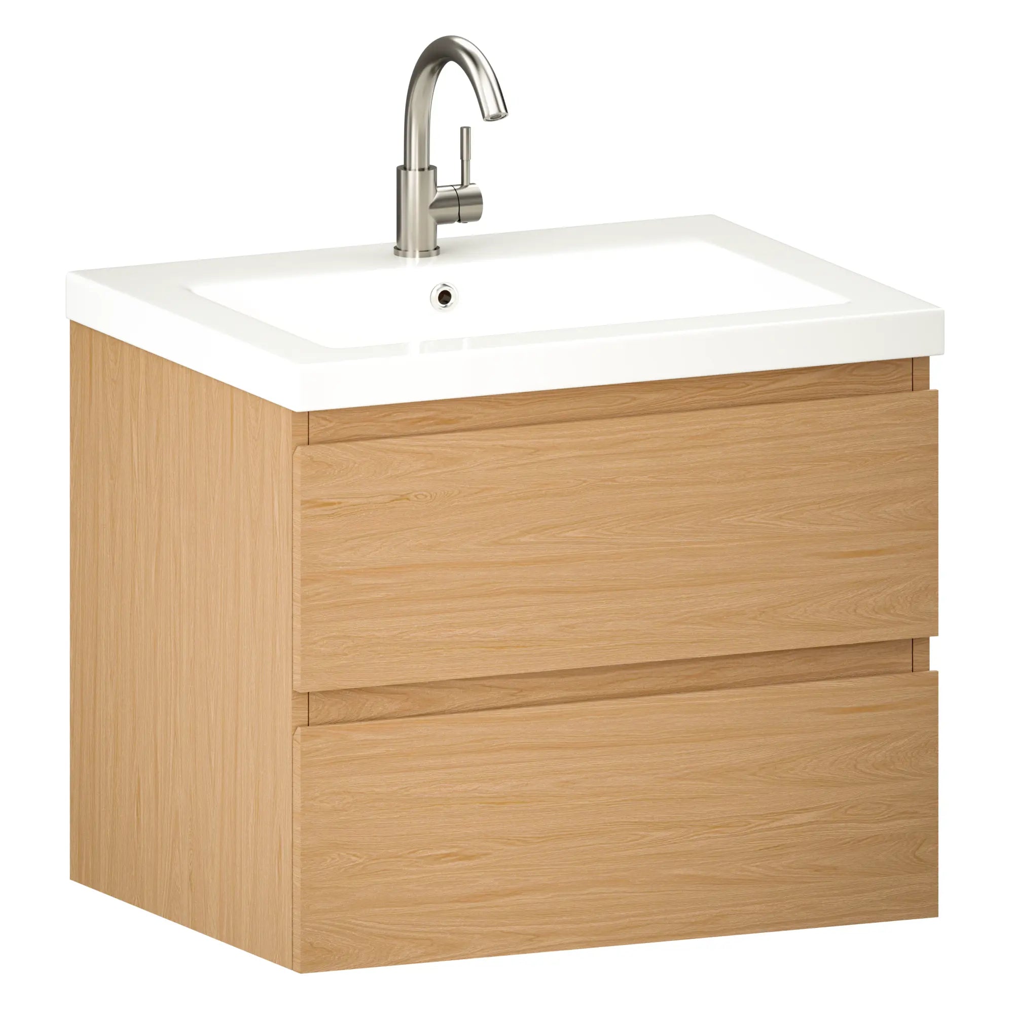 Badrumsmöbel Karo - 60 cm - Ljus ek - Vitt tvättställ