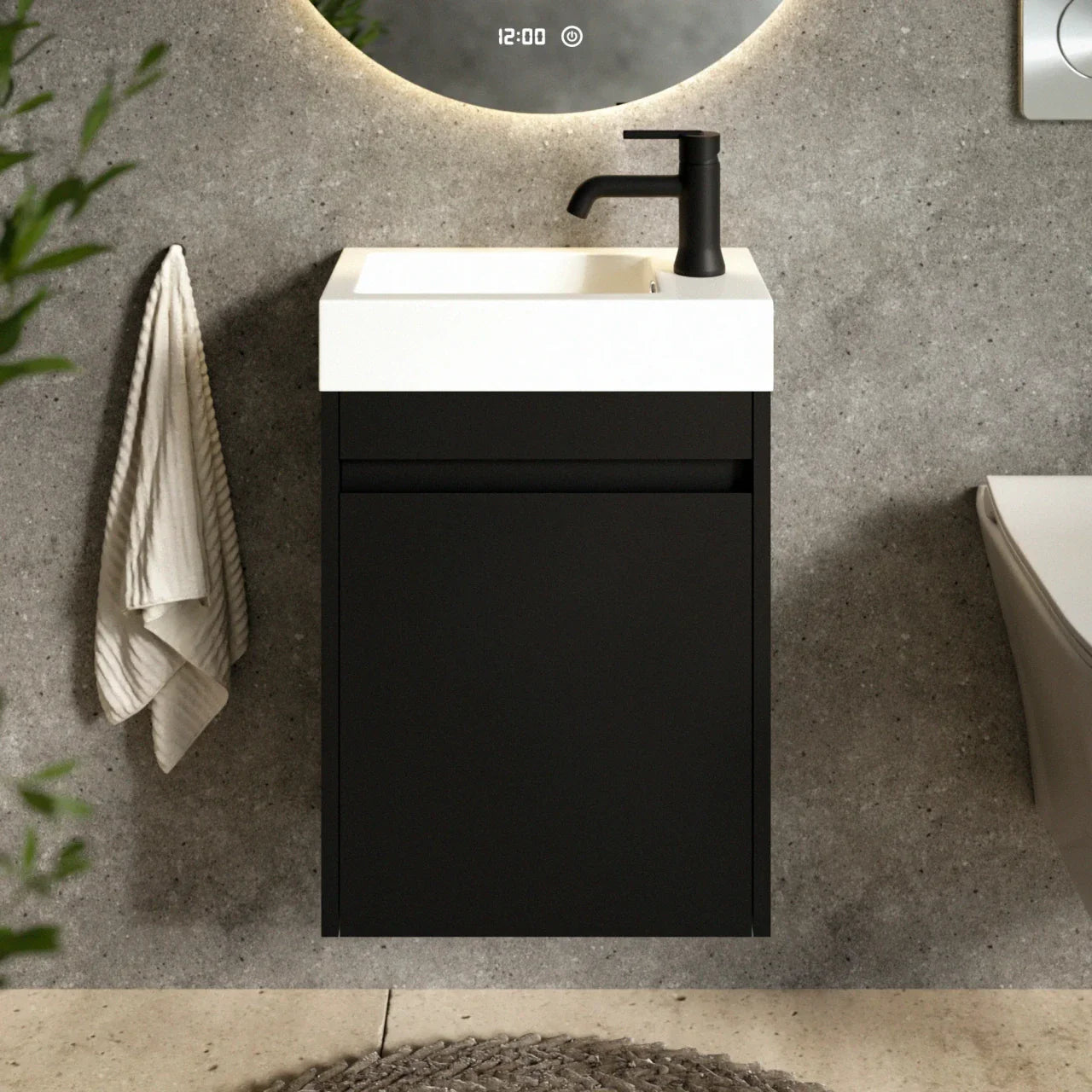 Toalettmöbel Vivo - 40cm - Matt Svart- Vitt Tvättställ