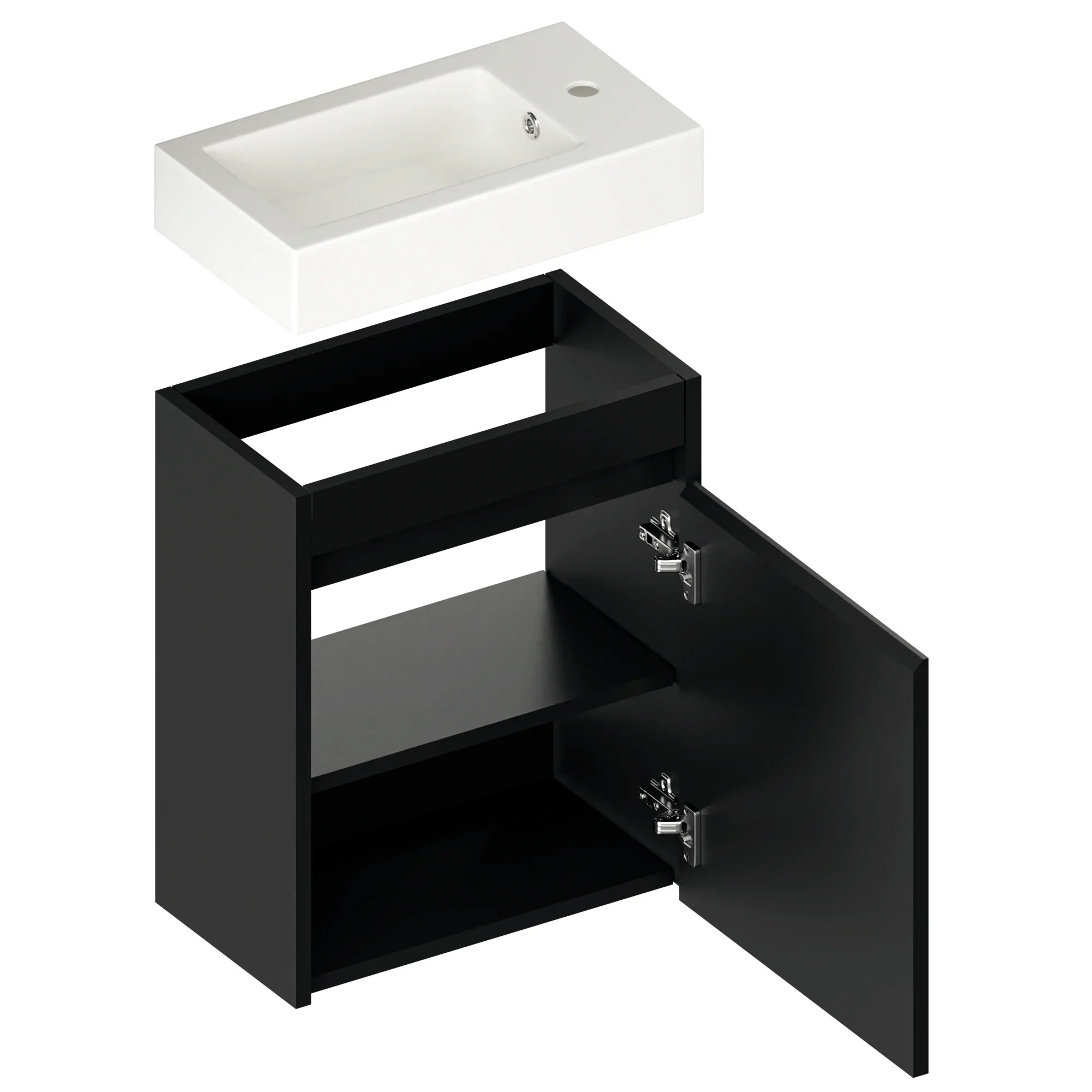 Toalettmöbel Vivo - 40cm - Matt Svart- Vitt Tvättställ