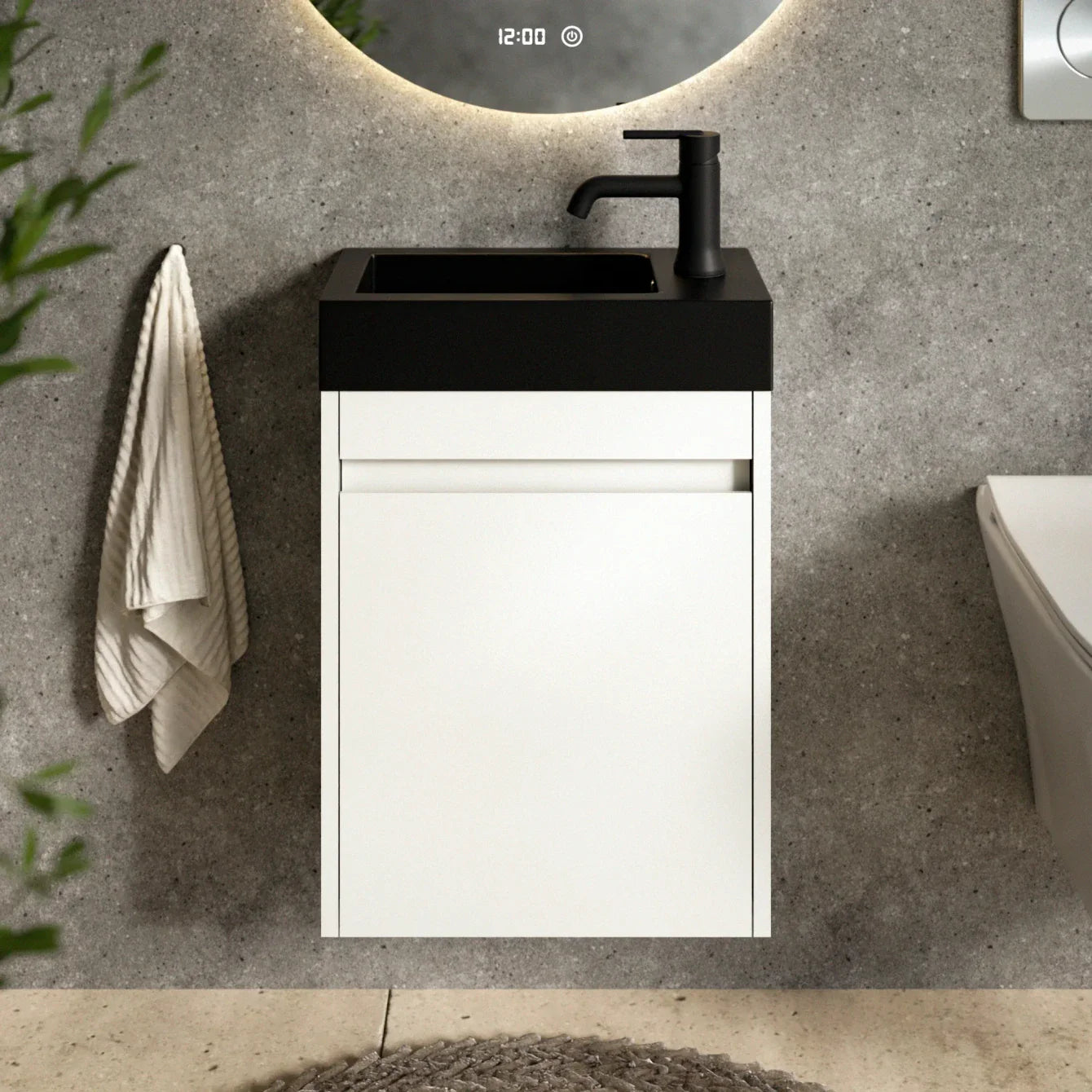 Toalettmöbel Elen - 40cm - Vitt - Svart Tvättställ