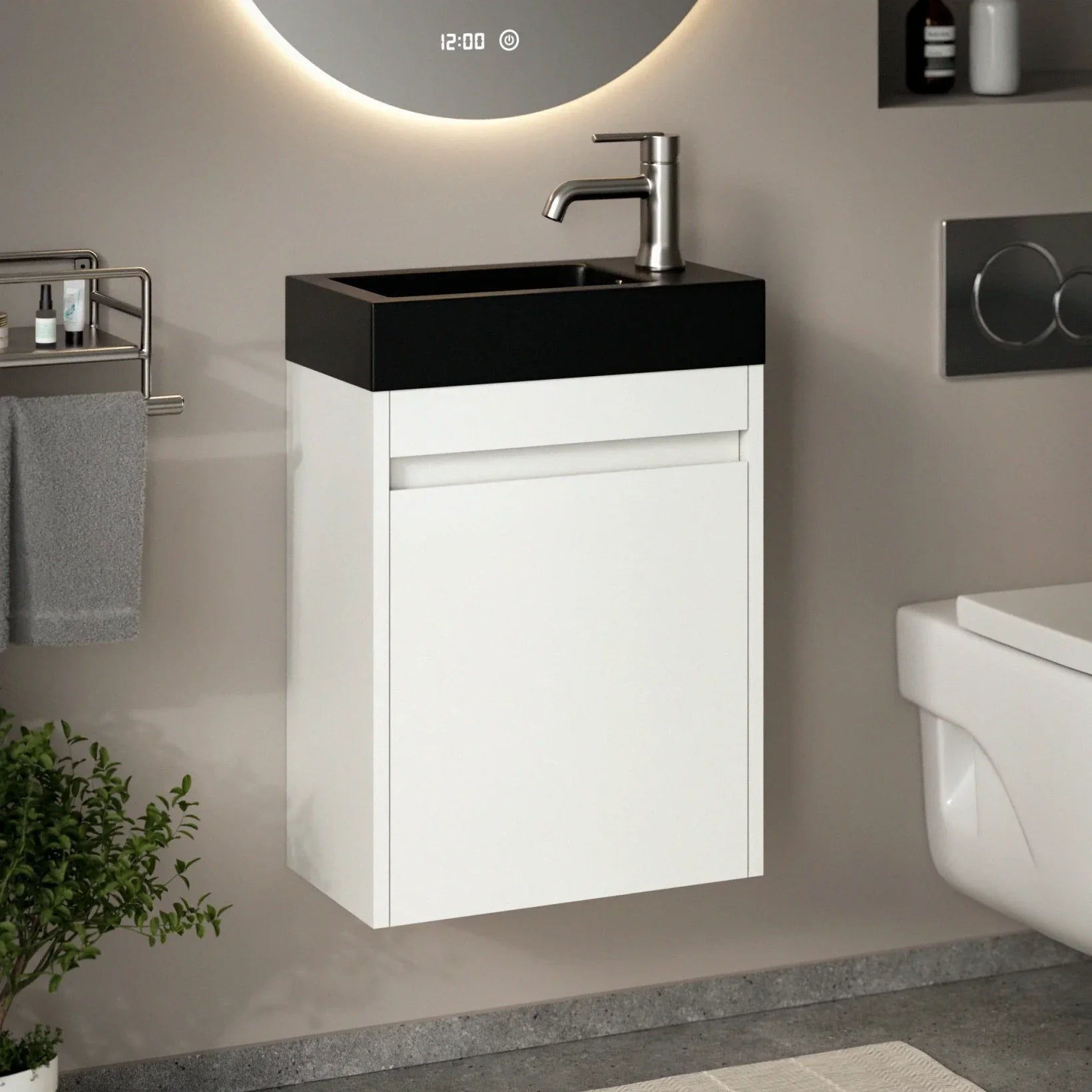 Toalettmöbel Elen - 40cm - Vitt - Svart Tvättställ