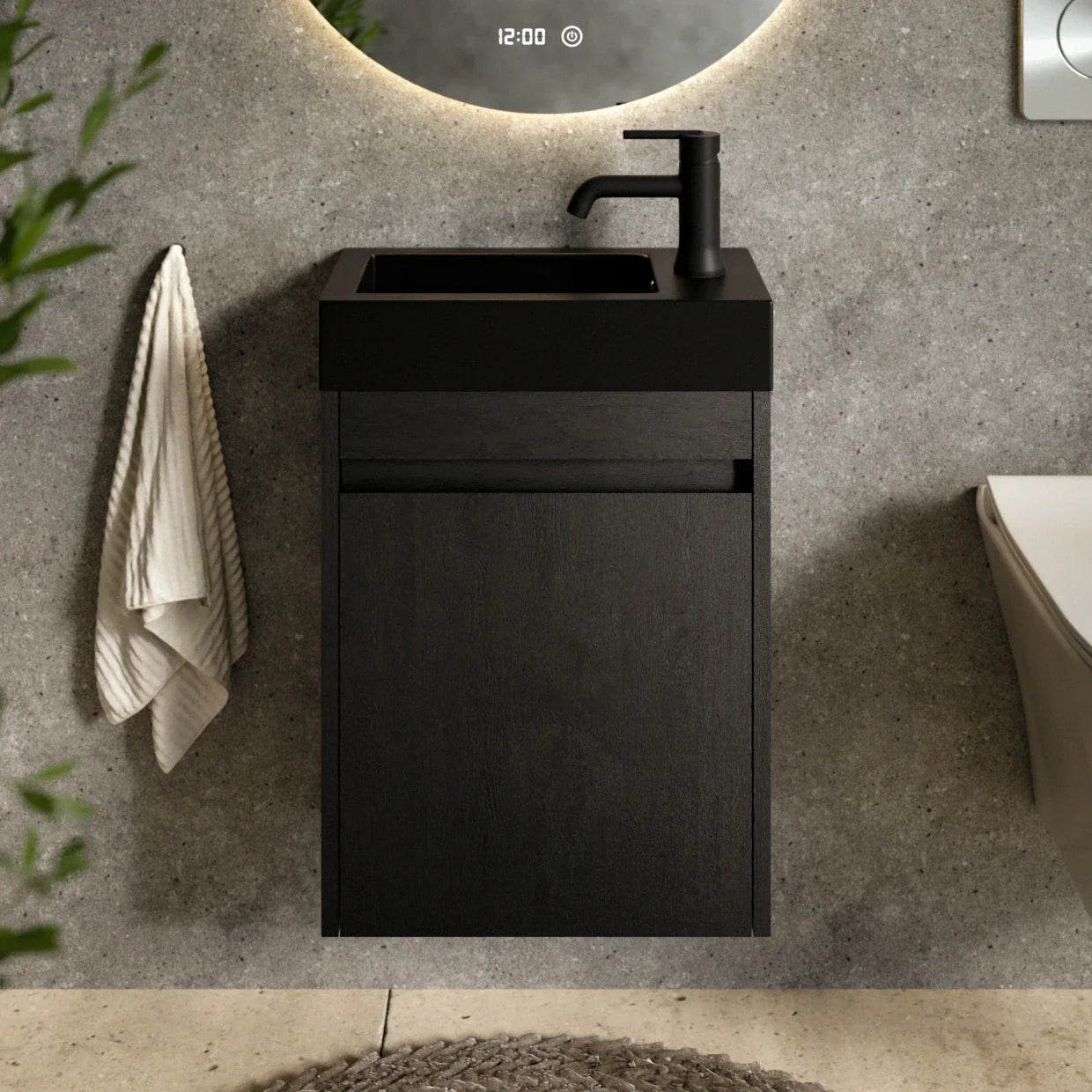 Toalettmöbel Elen - 40cm - Svart Ek - Svart Tvättställ