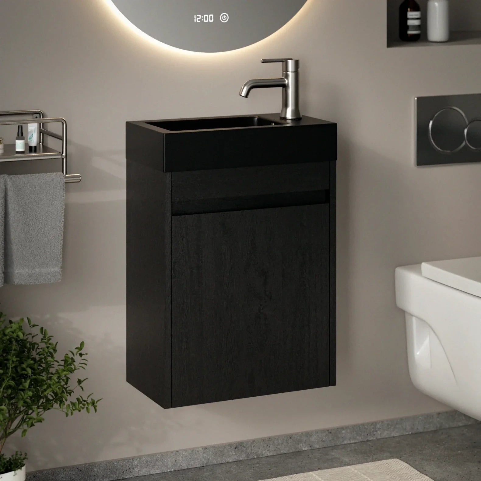 Toalettmöbel Elen - 40cm - Svart Ek - Svart Tvättställ