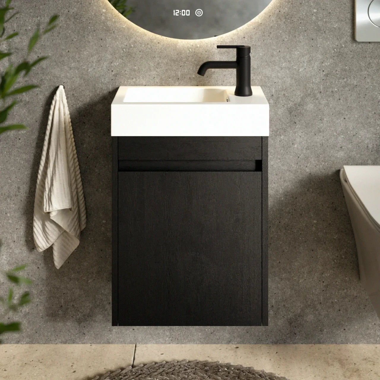 Toalettmöbel Vivo - 40cm - Svart Ek - Vitt Tvättställ