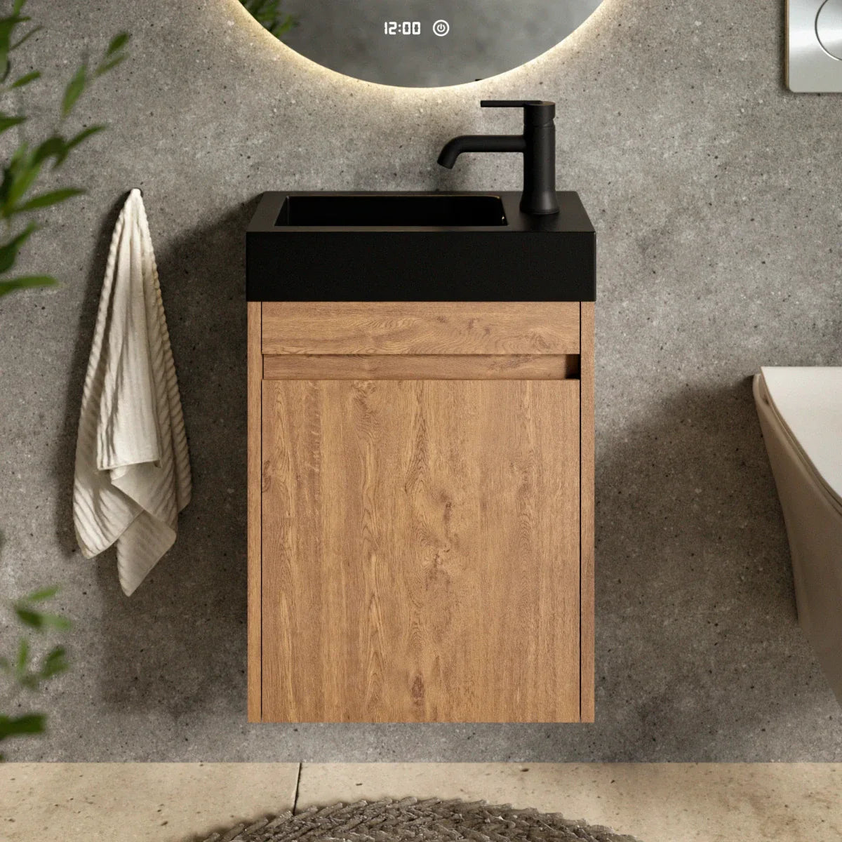 Toalettmöbel Elen - 40cm - Varm Ek - Svart Tvättställ