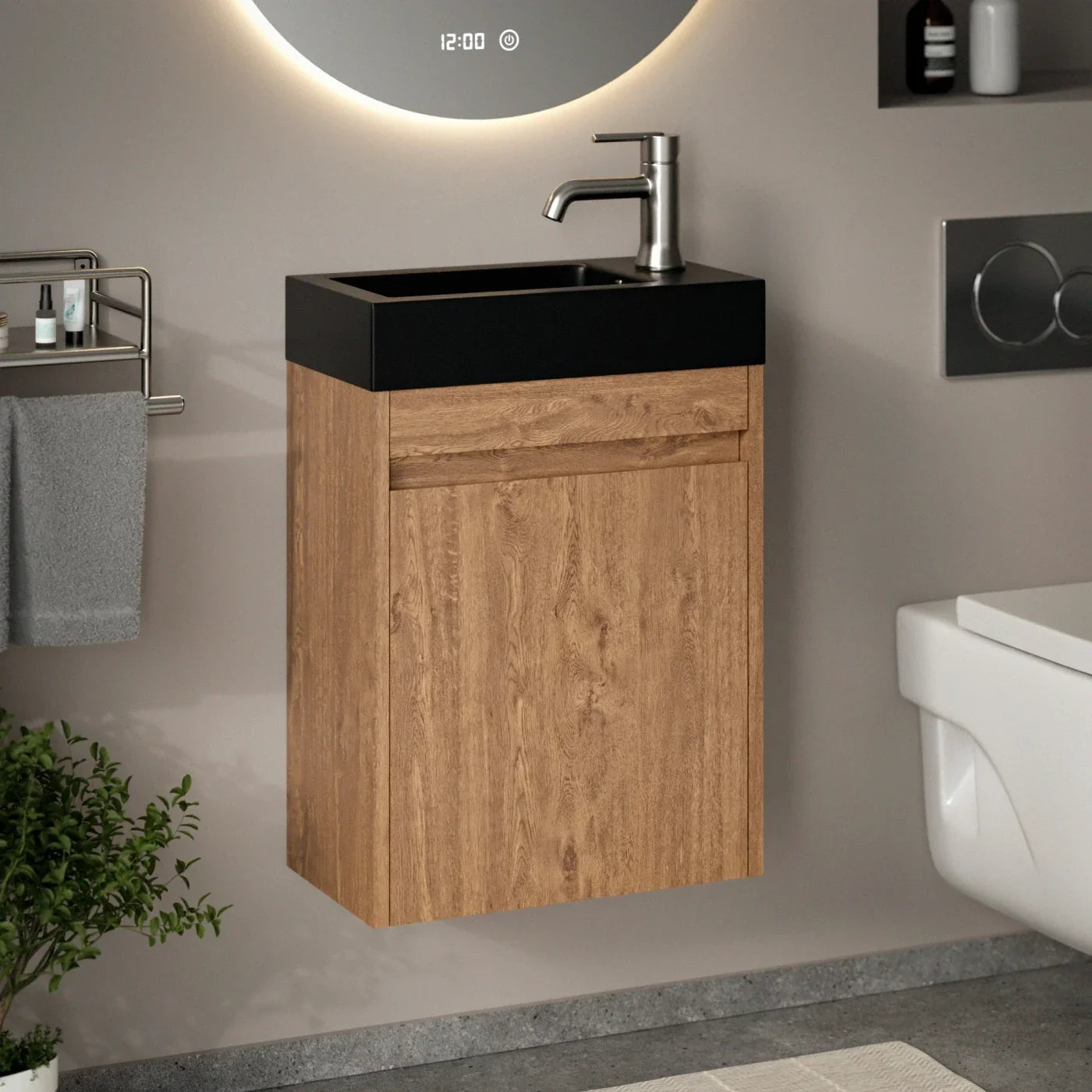 Toalettmöbel Elen - 40cm - Varm Ek - Svart Tvättställ