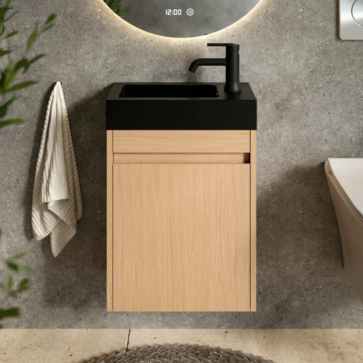 Toalettmöbel Elen - 40cm - Ljus Ek - Svart Tvättställ