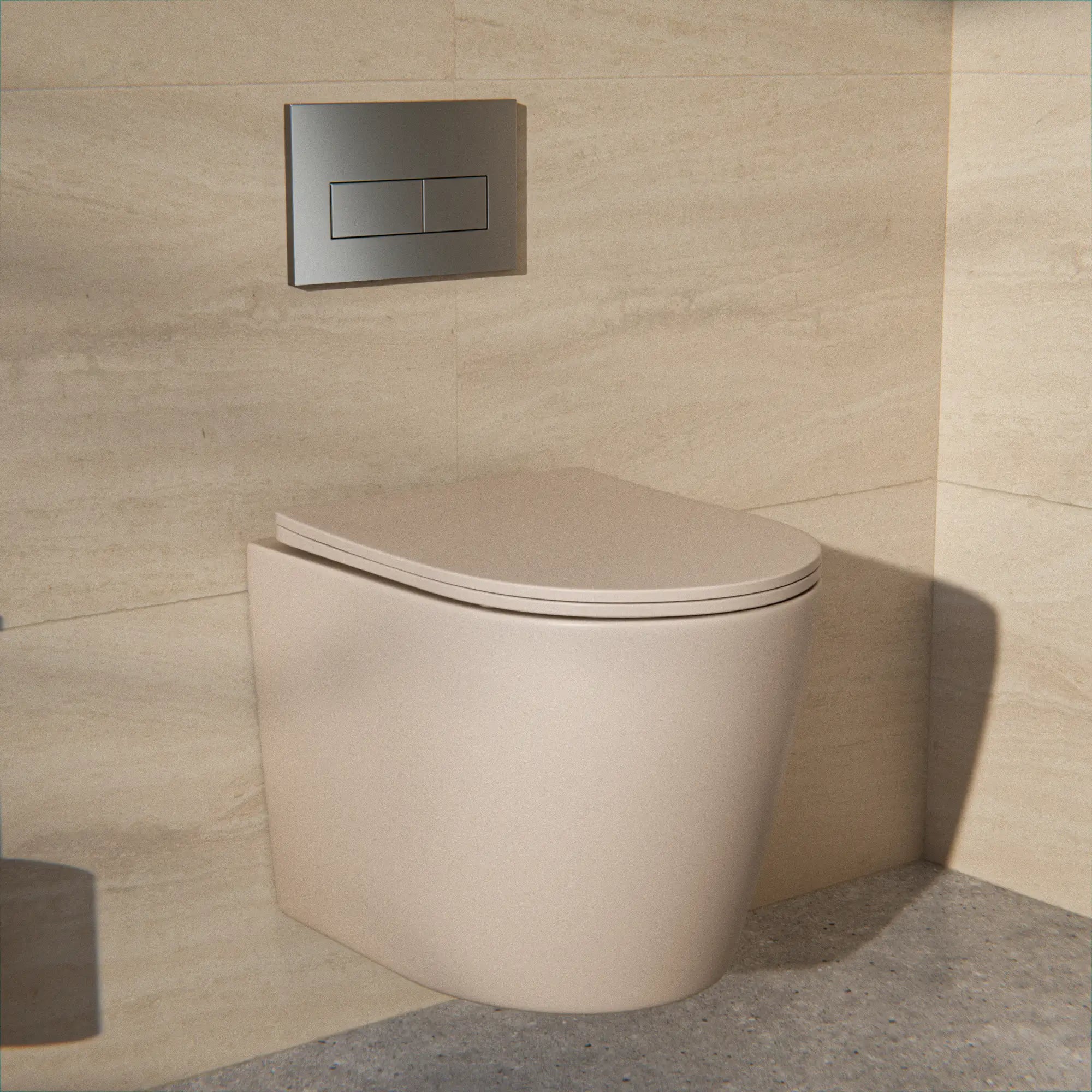 Vägghängd toalett Varo - Ramlös - Soft-close-sits - Taupe