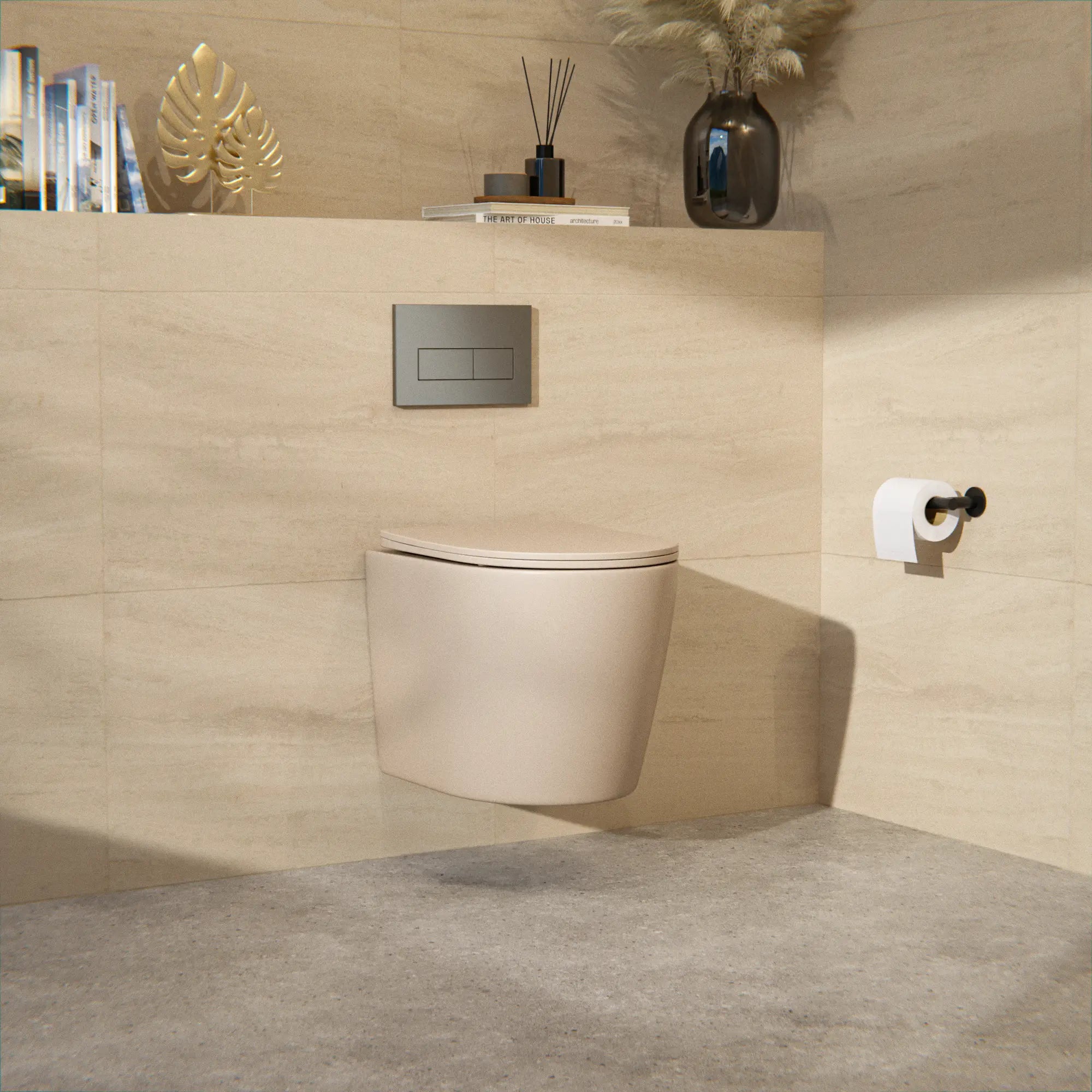 Vägghängd toalett Varo - Ramlös - Soft-close-sits - Taupe