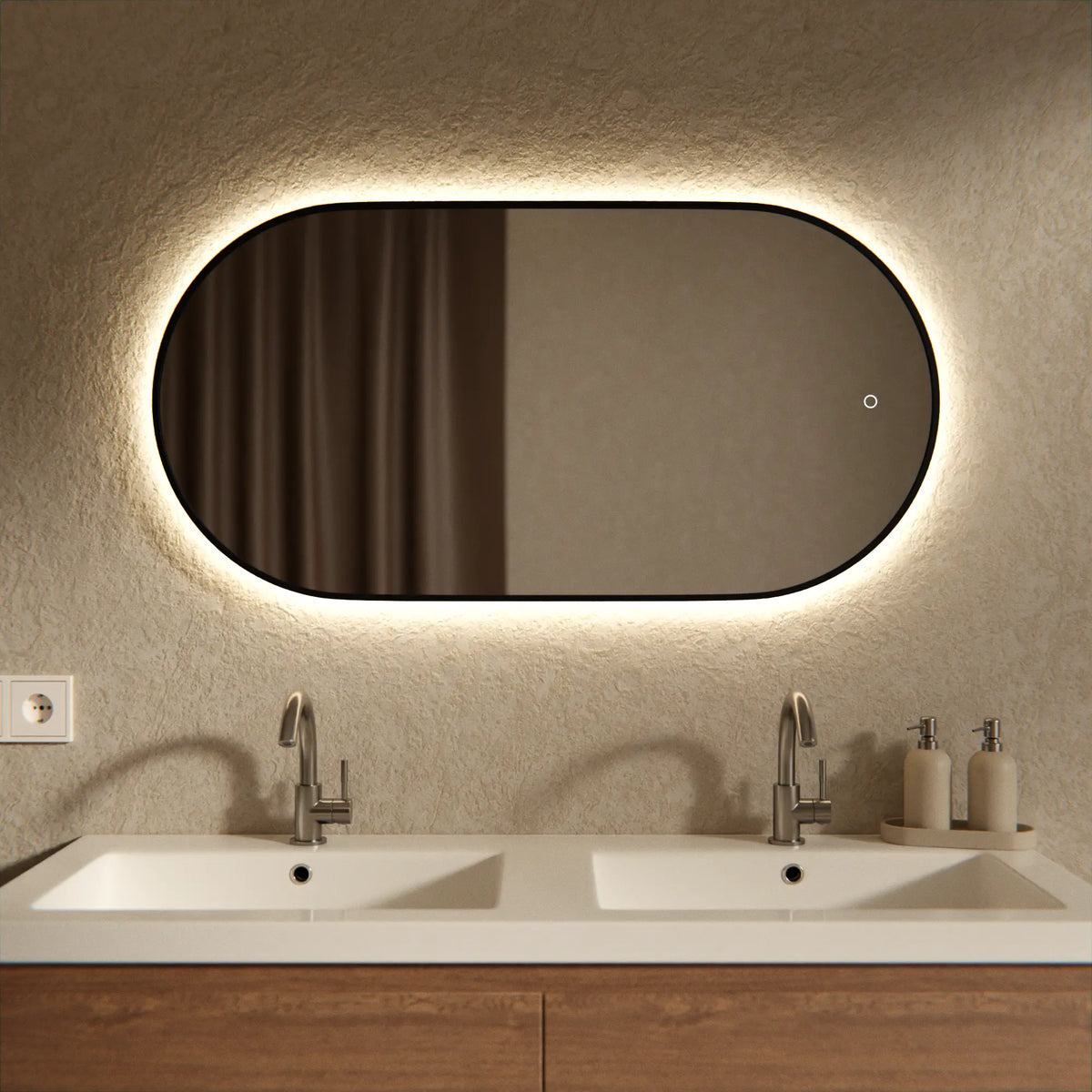 Badrumsspegel - 100x50cm Oval - Svart Ram