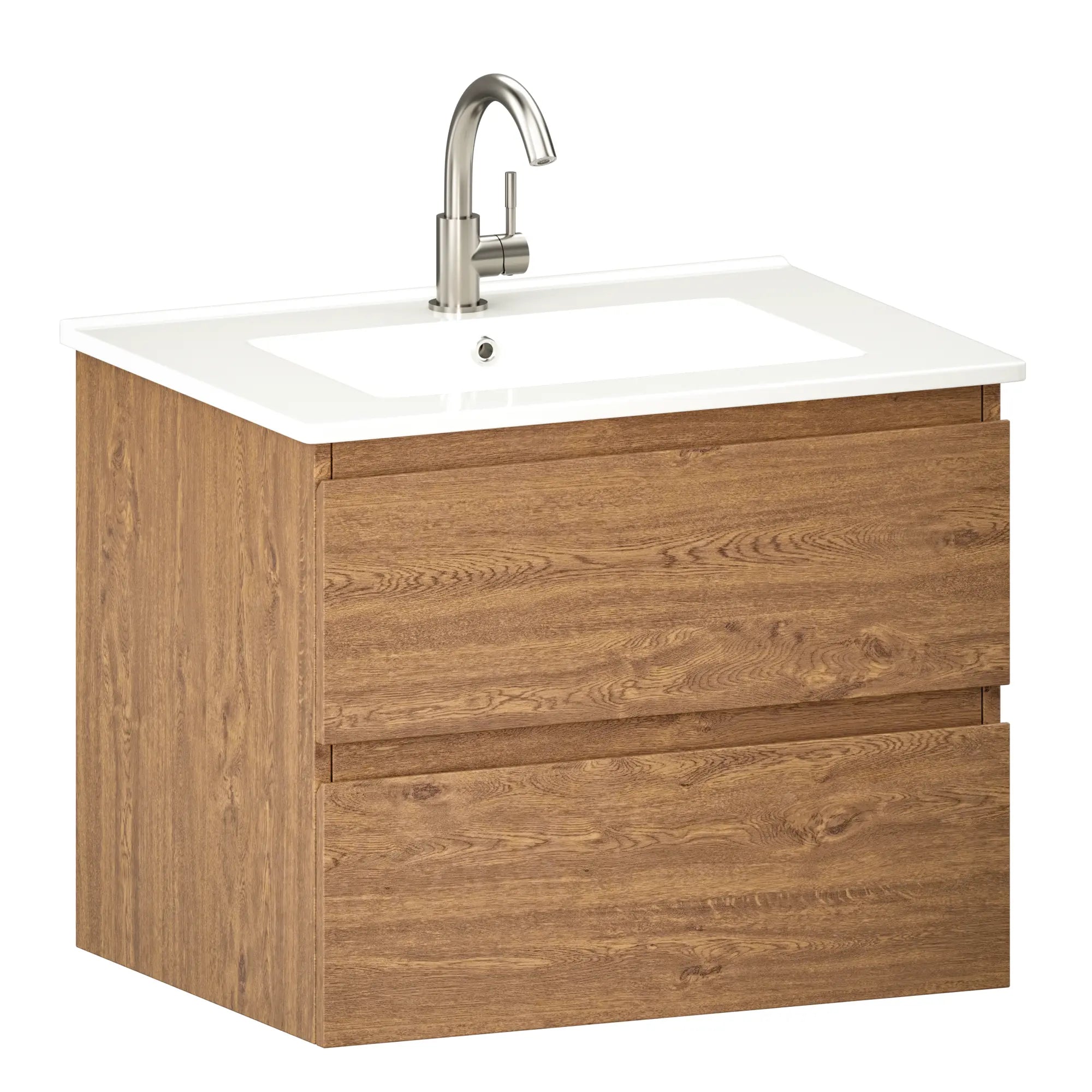 Norvi Badrumsmöbler - 60 cm - Varm Ek - Vitt Handfat