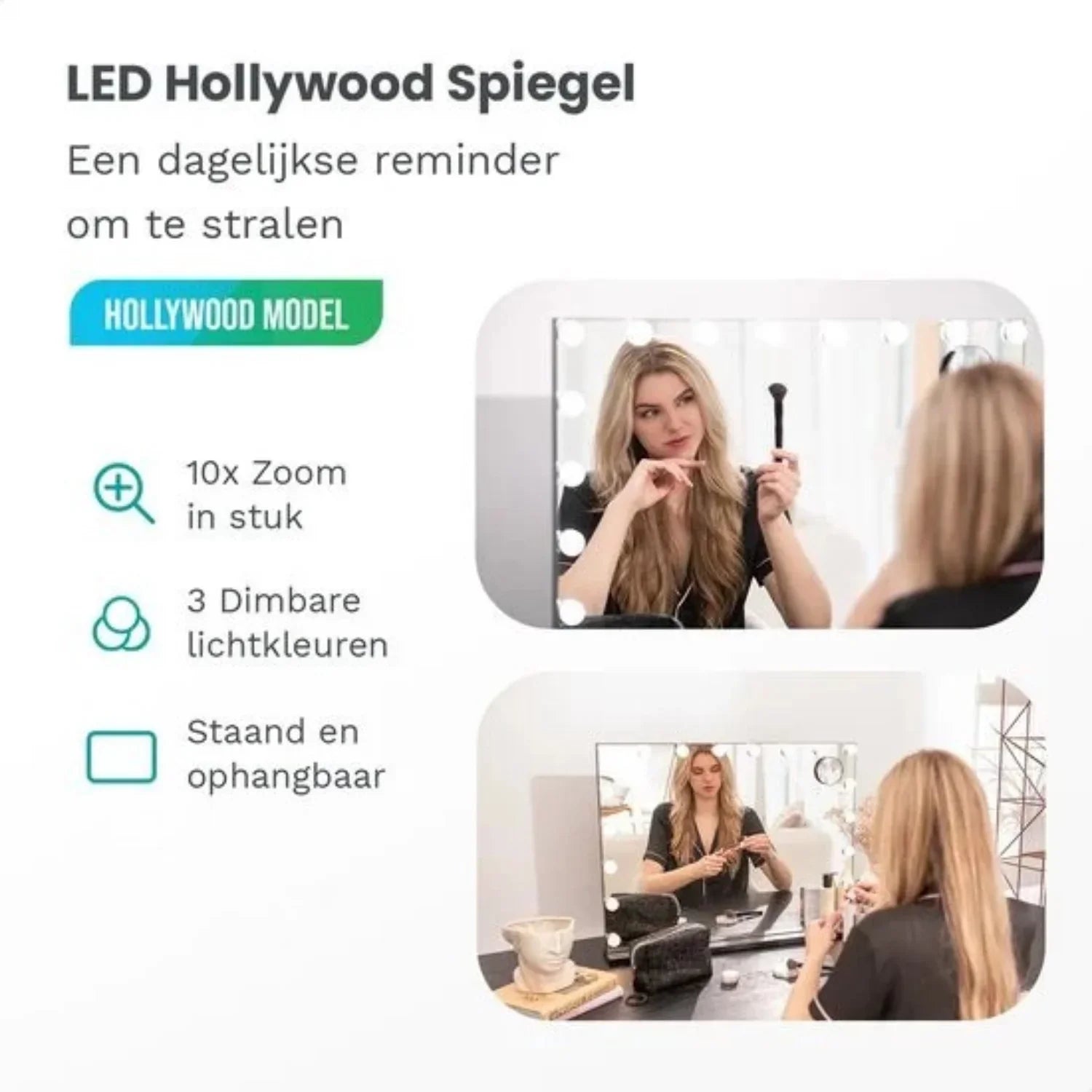 Hollywood Spegel - 80x60cm - Vit