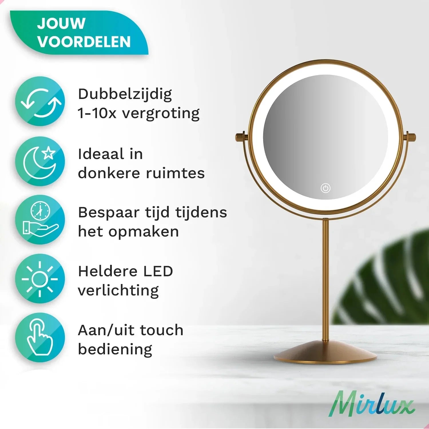 Make-Up Spiegel - Oplaadbaar - Goud - 1-10x Vergroting