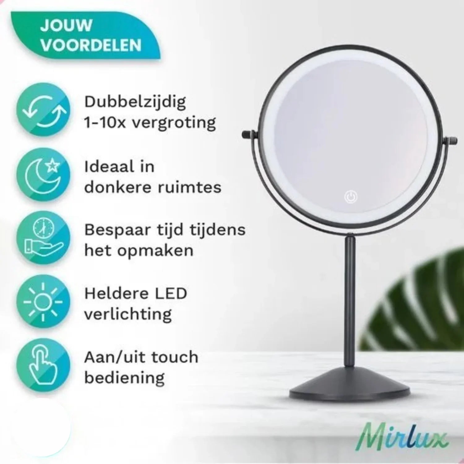 Make-Up Spiegel - Uppladdningsbar - Svart - 1-10x Förstoring