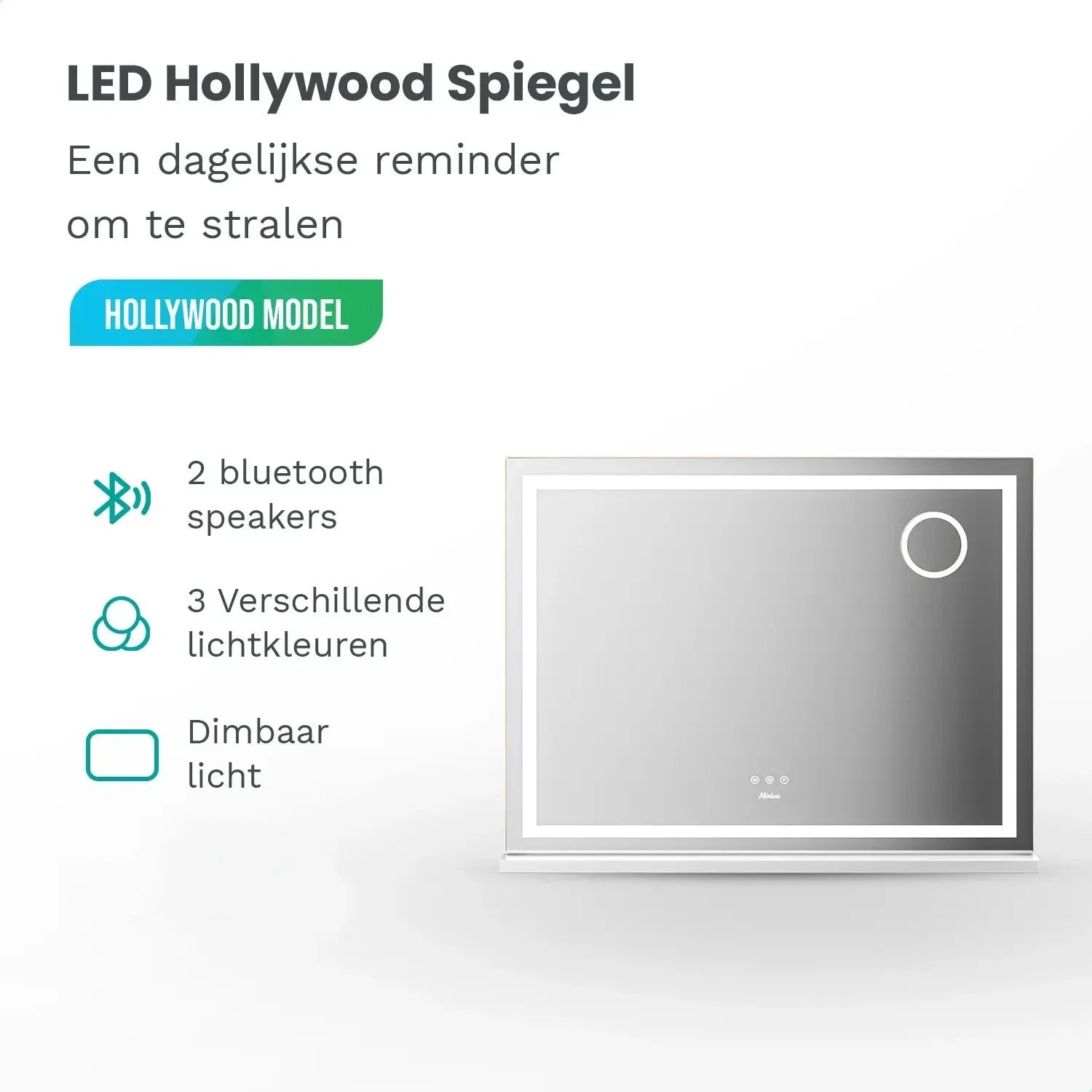 Hollywood Spiegel - Bluetooth Speakers - 80x60cm - Wit