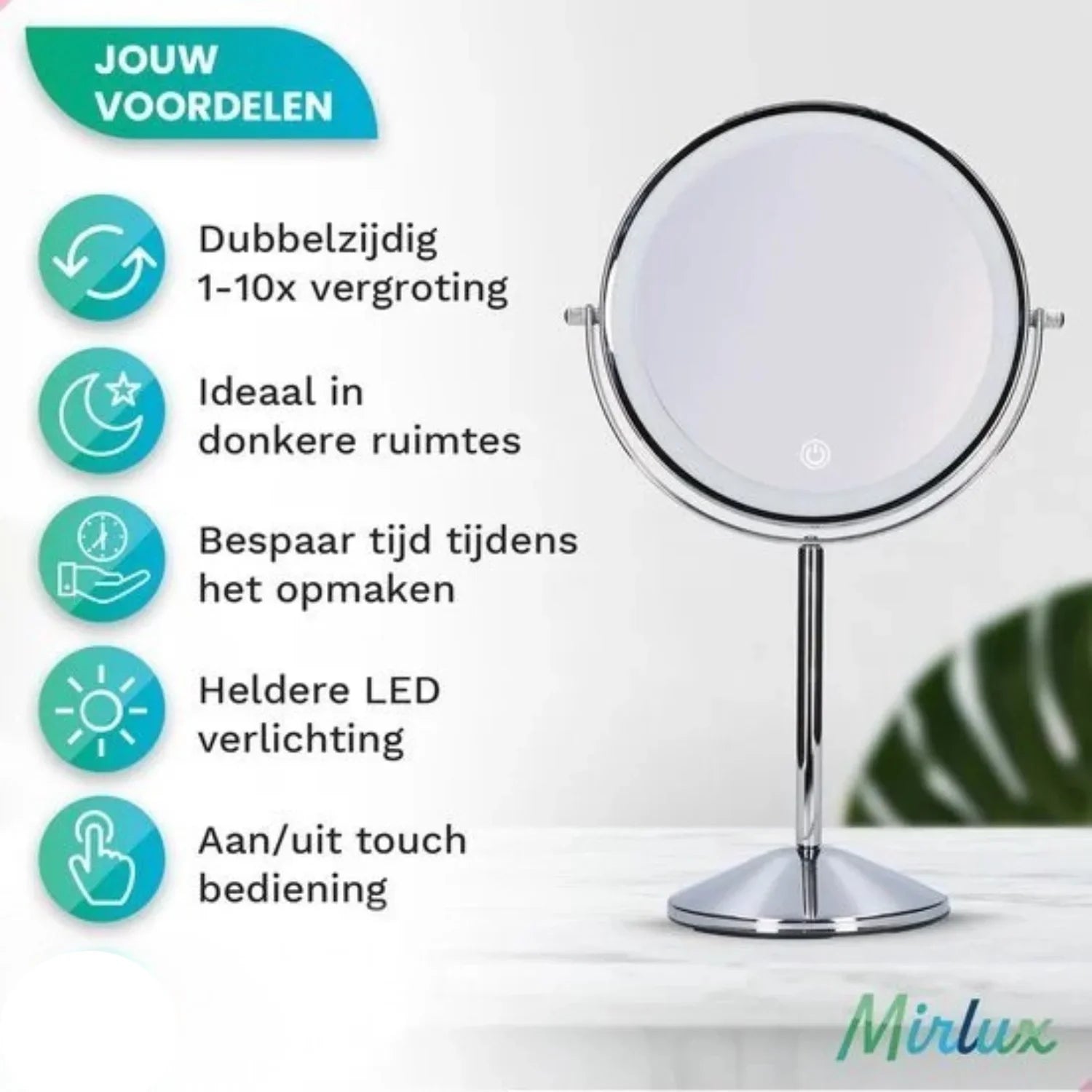 Make-Up Spiegel - Oplaadbaar - Chroom - 1-10x Vergroting