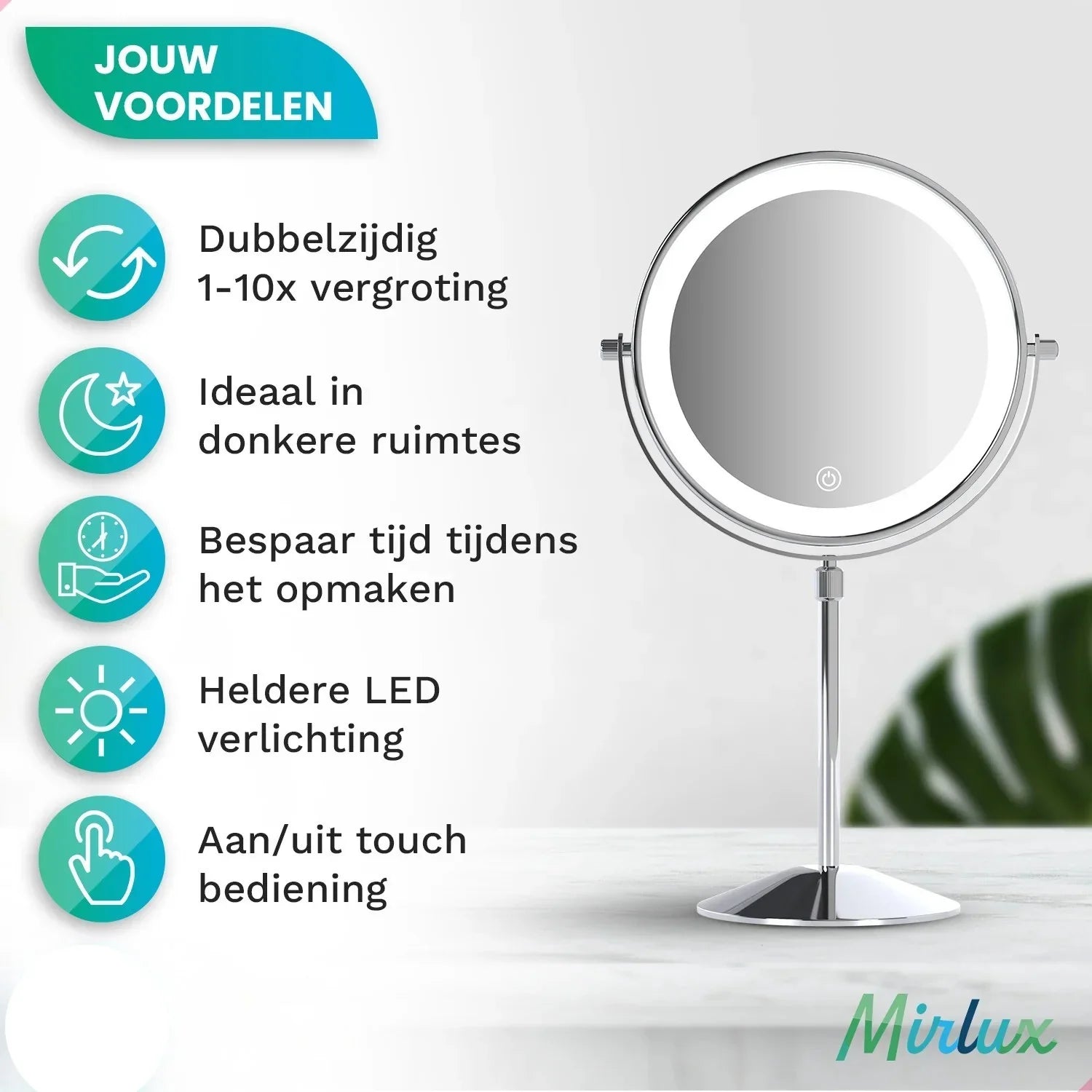 Make-Up Spiegel - Hoogte verstelbaar - Chrome - 1-10x Vergroting - Förbeställa